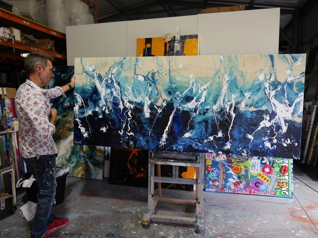 Swoosh 240cm x 100cm Textured Abstract Painting (SOLD)-Abstract-[Franko_Artist]-[The_Block]-[Dream_Homes]-[ideas]- [Grand_Designs]-Franklin Art Studio