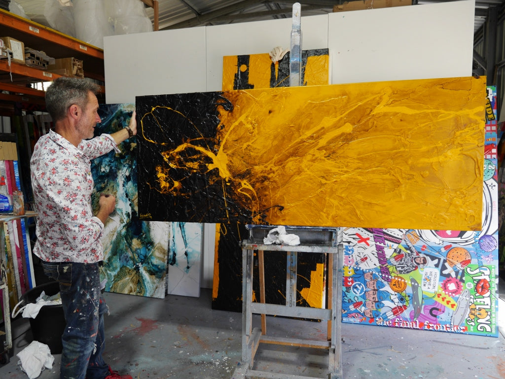 Seeded Sunflower 200cm x 80cm Sunflower Textured Abstract Painting (SOLD)-Abstract-[Franko_Artist]-[The_Block]-[Dream_Homes]-[ideas]- [Grand_Designs]-Franklin Art Studio