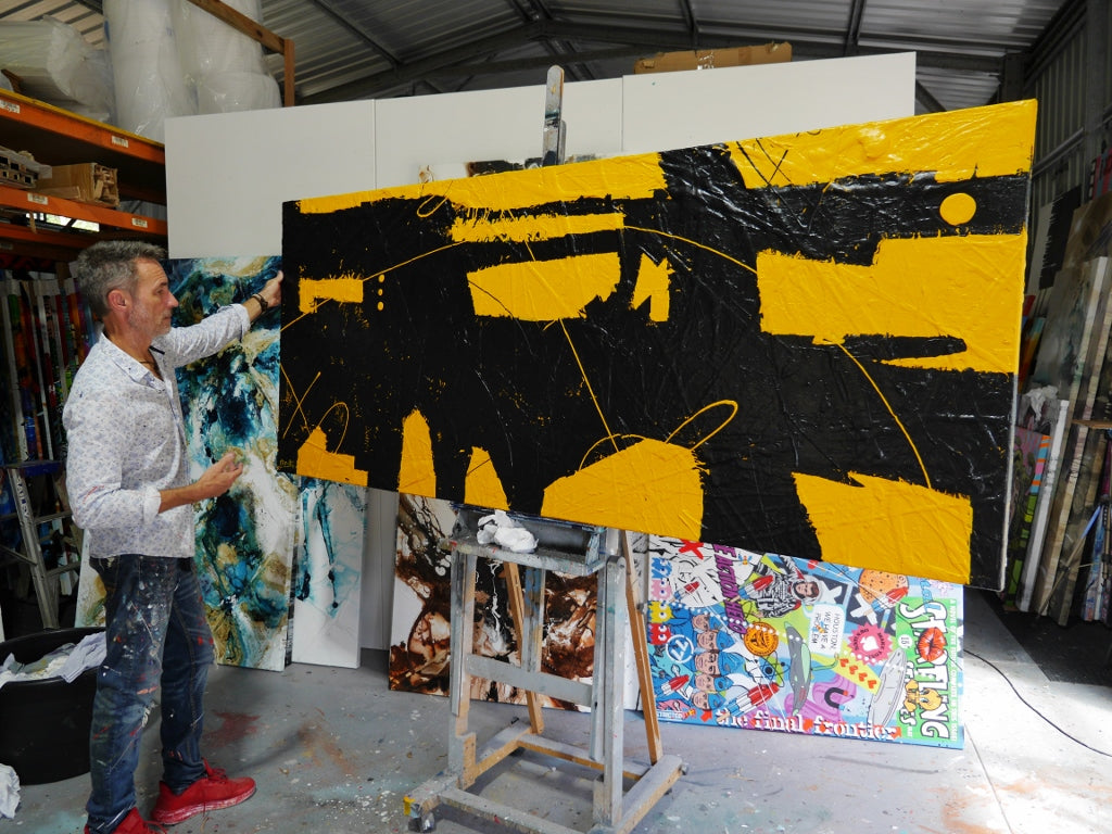 (SOLD/HOLD HELEN) Golden Disclosure 240cm x 100cm BrightTextured Abstract Painting (SOLD/HOLD HELEN)
