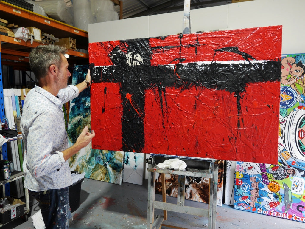 Red Rocket 160cm x 100cm Red Black and White Textured Abstract Painting (SOLD)-Abstract-[Franko_Artist]-[The_Block]-[Dream_Homes]-[ideas]- [Grand_Designs]-Franklin Art Studio