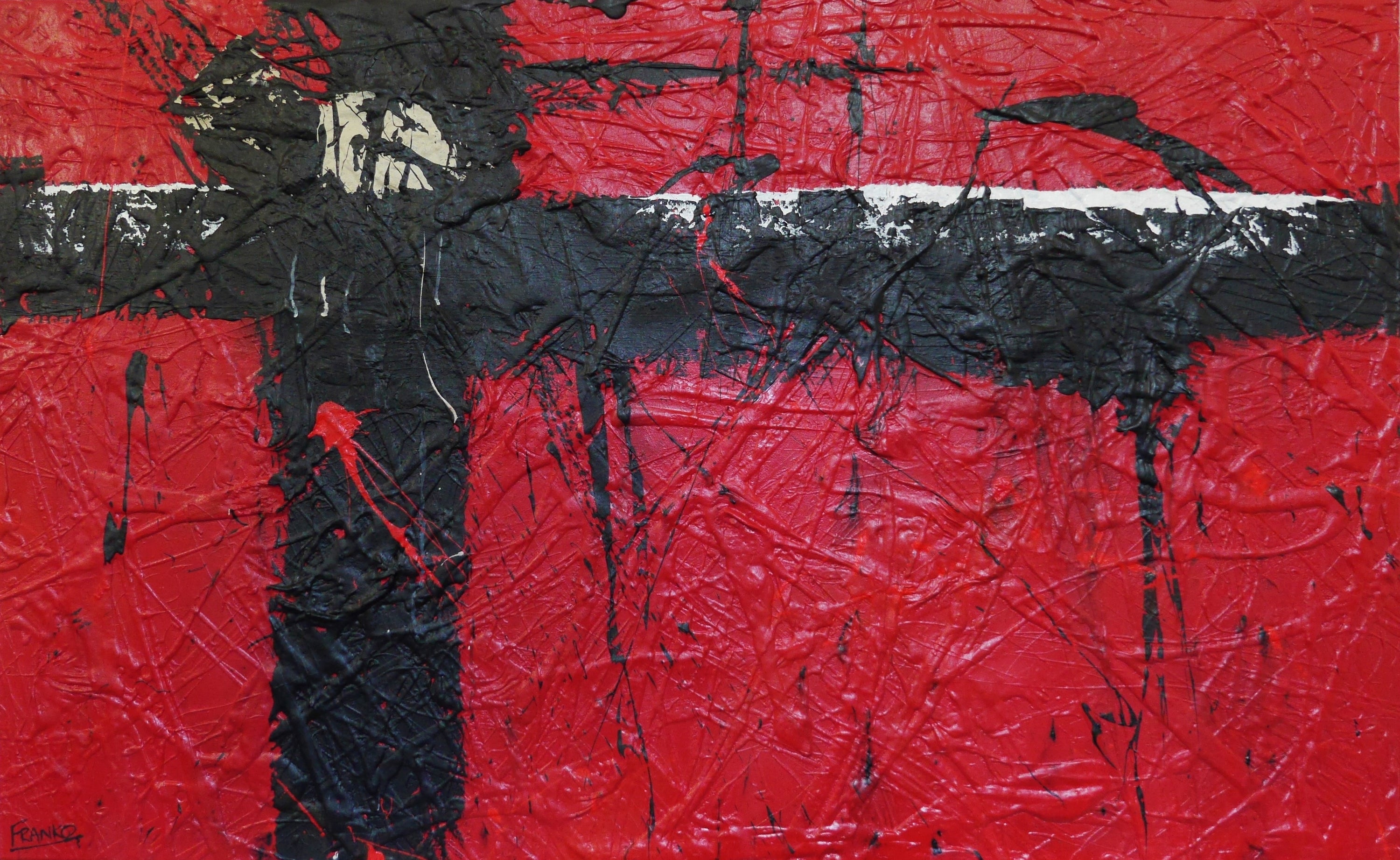 Red Rocket 160cm x 100cm Red Black and White Textured Abstract Painting (SOLD)-Abstract-[Franko_Artist]-[Australian_artist]-[Gold_Coast]-[Brisbane]-[modern]-[contemporary]-[original]-[Large_artwork]-Franklin Art Studio