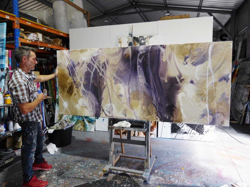 Refined 186 240cm x 100cm Mauve Blended Ink Abstract Painting (SOLD)-Abstract-[Franko_Artist]-[The_Block]-[Dream_Homes]-[ideas]- [Grand_Designs]-Franklin Art Studio