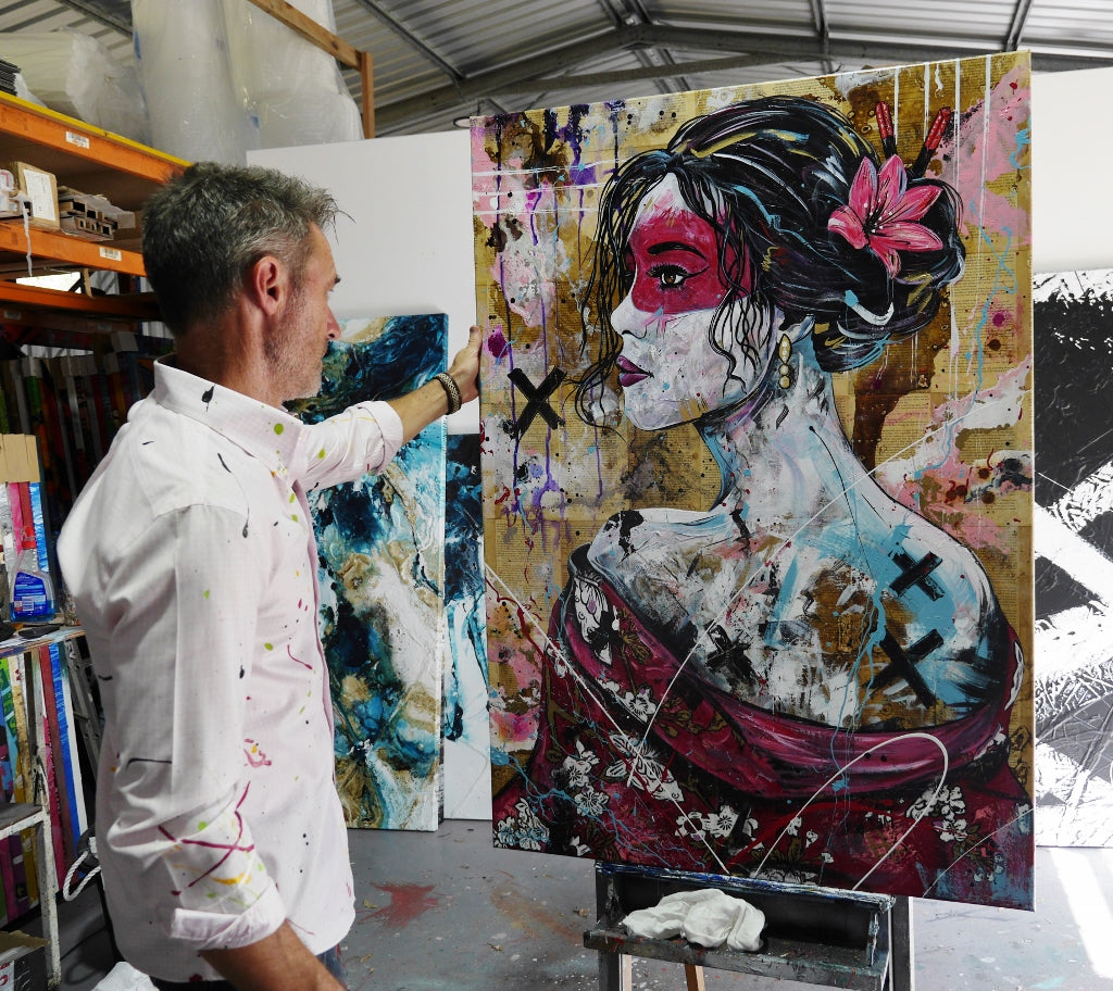 Rubi 100cm x 140cm Geisha Abstract Realism Book Club Painting (SOLD)-book club-[Franko_Artist]-[The_Block]-[Dream_Homes]-[ideas]- [Grand_Designs]-Franklin Art Studio