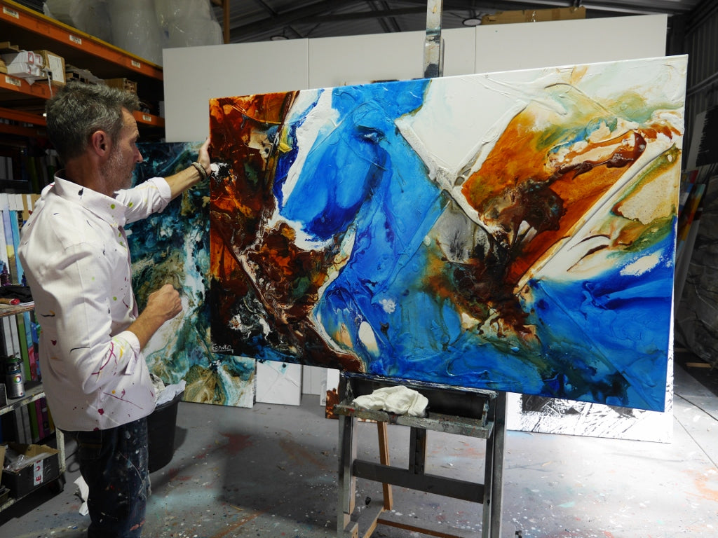 Ultra Blu 160cm x 100cm Textured Abstract Painting (SOLD)-Abstract-[Franko_Artist]-[The_Block]-[Dream_Homes]-[ideas]- [Grand_Designs]-Franklin Art Studio