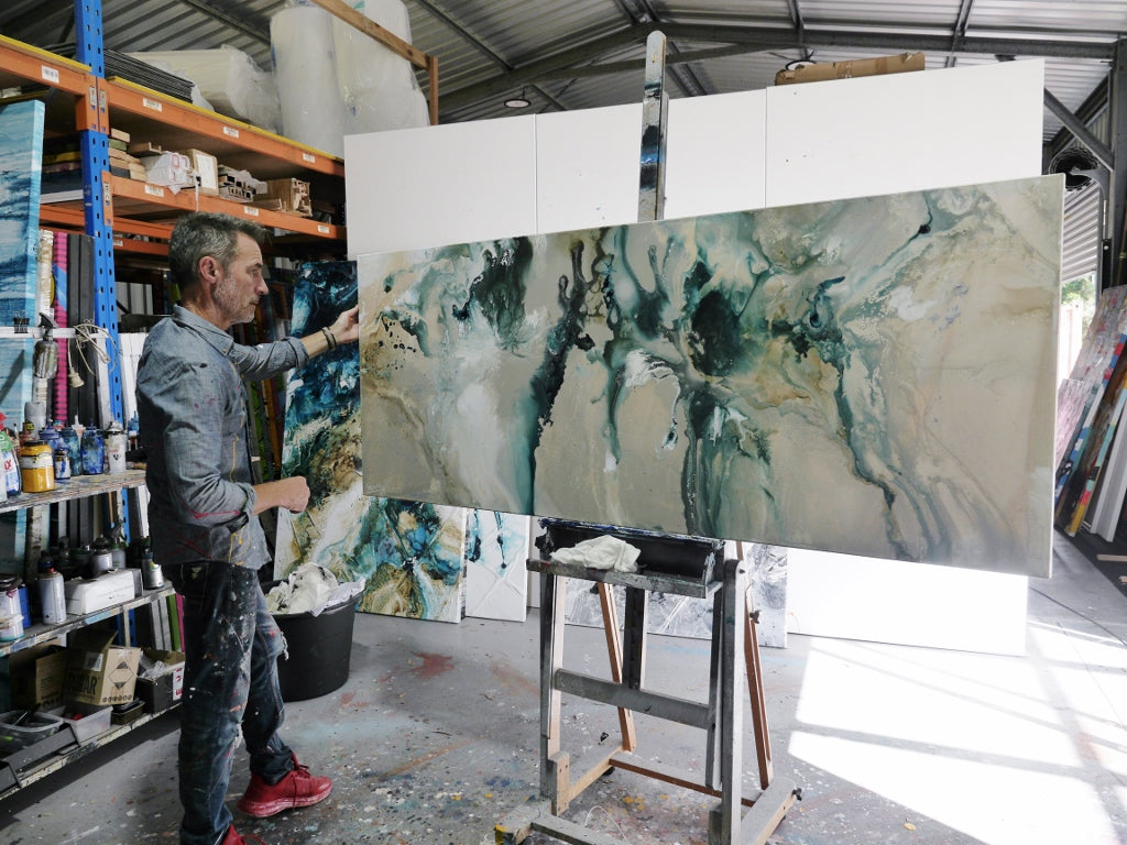 Refined 39 200cm x 80cm Turquoise Blended Ink Abstract Painting (SOLD)