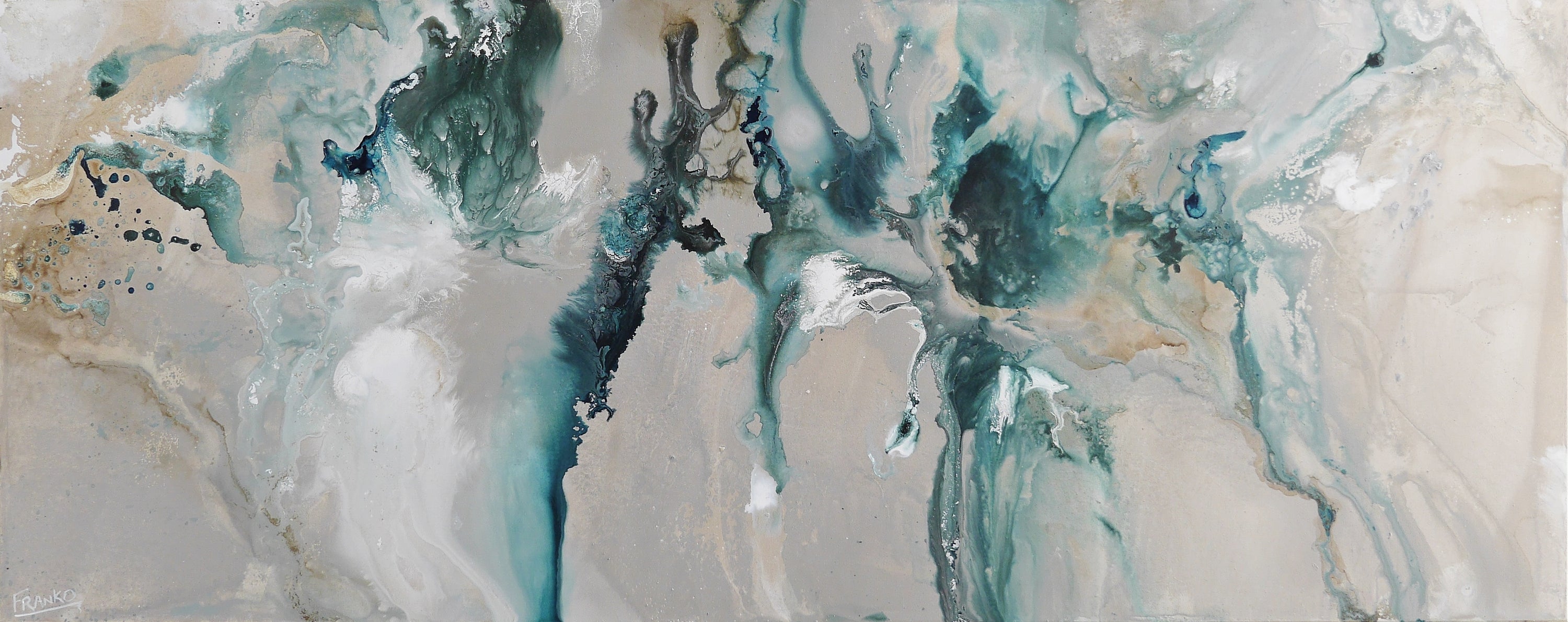Refined 39 200cm x 80cm Turquoise Blended Ink Abstract Painting-Abstract-[Franko_Artist]-[Australian_artist]-[Gold_Coast]-[Brisbane]-[modern]-[contemporary]-[original]-[Large_artwork]-Franklin Art Studio