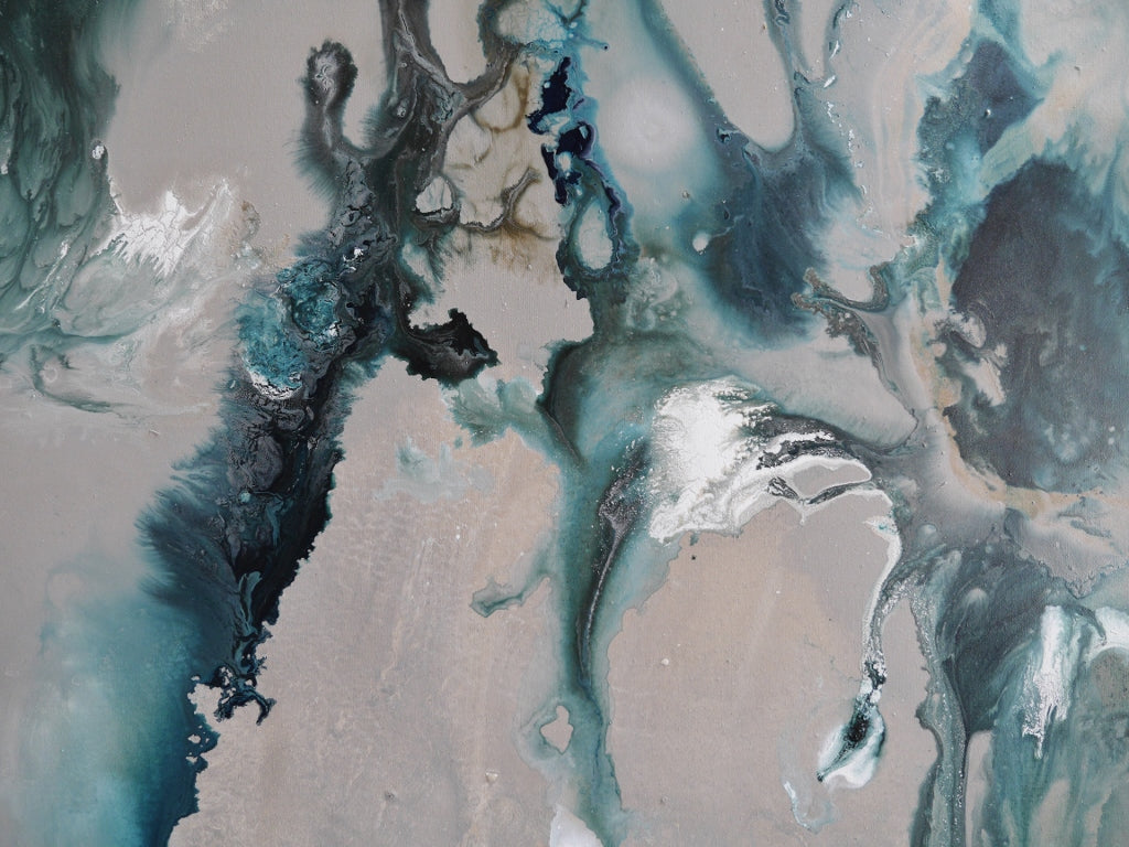 Refined 39 200cm x 80cm Turquoise Blended Ink Abstract Painting (SOLD)