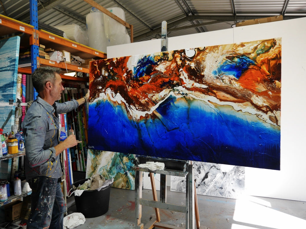 The Western Coast 190cm x 100cm Coastal Textured Abstract Painting (SOLD)-Abstract-[Franko_Artist]-[The_Block]-[Dream_Homes]-[ideas]- [Grand_Designs]-Franklin Art Studio