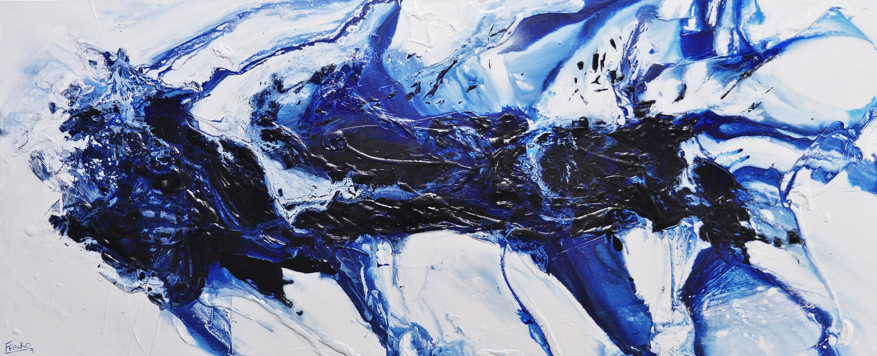 Dreams at Midnight 240cm x 100cm Navy White Textured Abstract Painting (SOLD)-Abstract-[Franko_Artist]-[Australian_artist]-[Gold_Coast]-[Brisbane]-[modern]-[contemporary]-[original]-[Large_artwork]-Franklin Art Studio