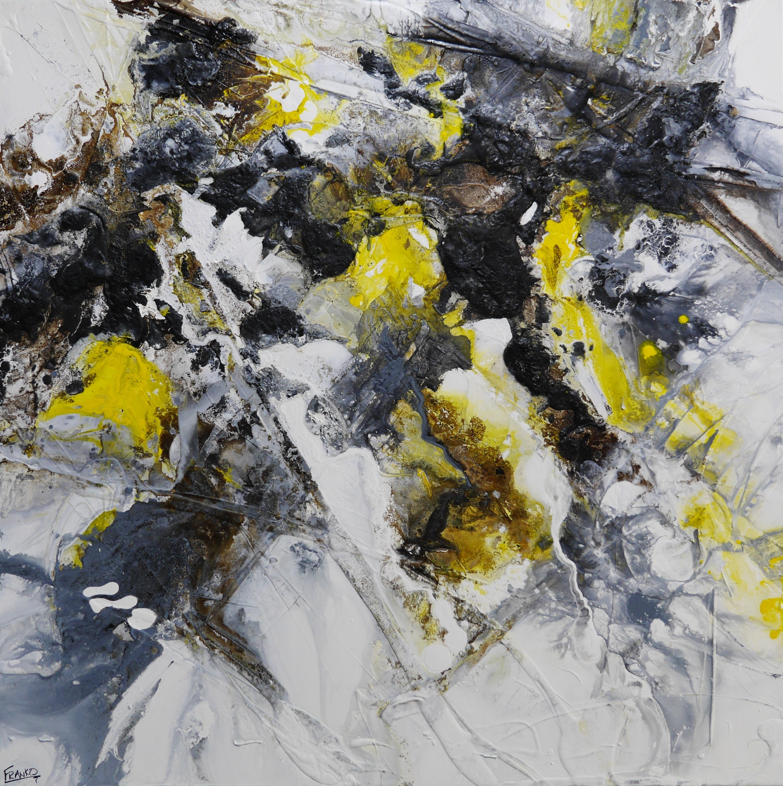 Organically Yellow 150cm x 150cm Textured Abstract Painting-Abstract-[Franko_Artist]-[Australian_artist]-[Gold_Coast]-[Brisbane]-[modern]-[contemporary]-[original]-[Large_artwork]-Franklin Art Studio