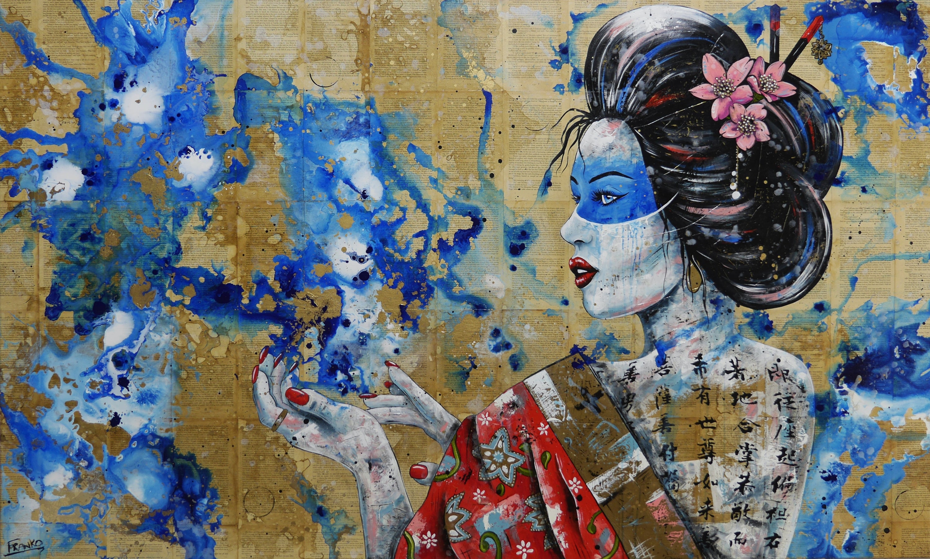Aquilla 200cm x 120cm Geisha Abstract Realism Book Club Painting (SOLD)-book club-[Franko_Artist]-[Australian_artist]-[Gold_Coast]-[Brisbane]-[modern]-[contemporary]-[original]-[Large_artwork]-Franklin Art Studio