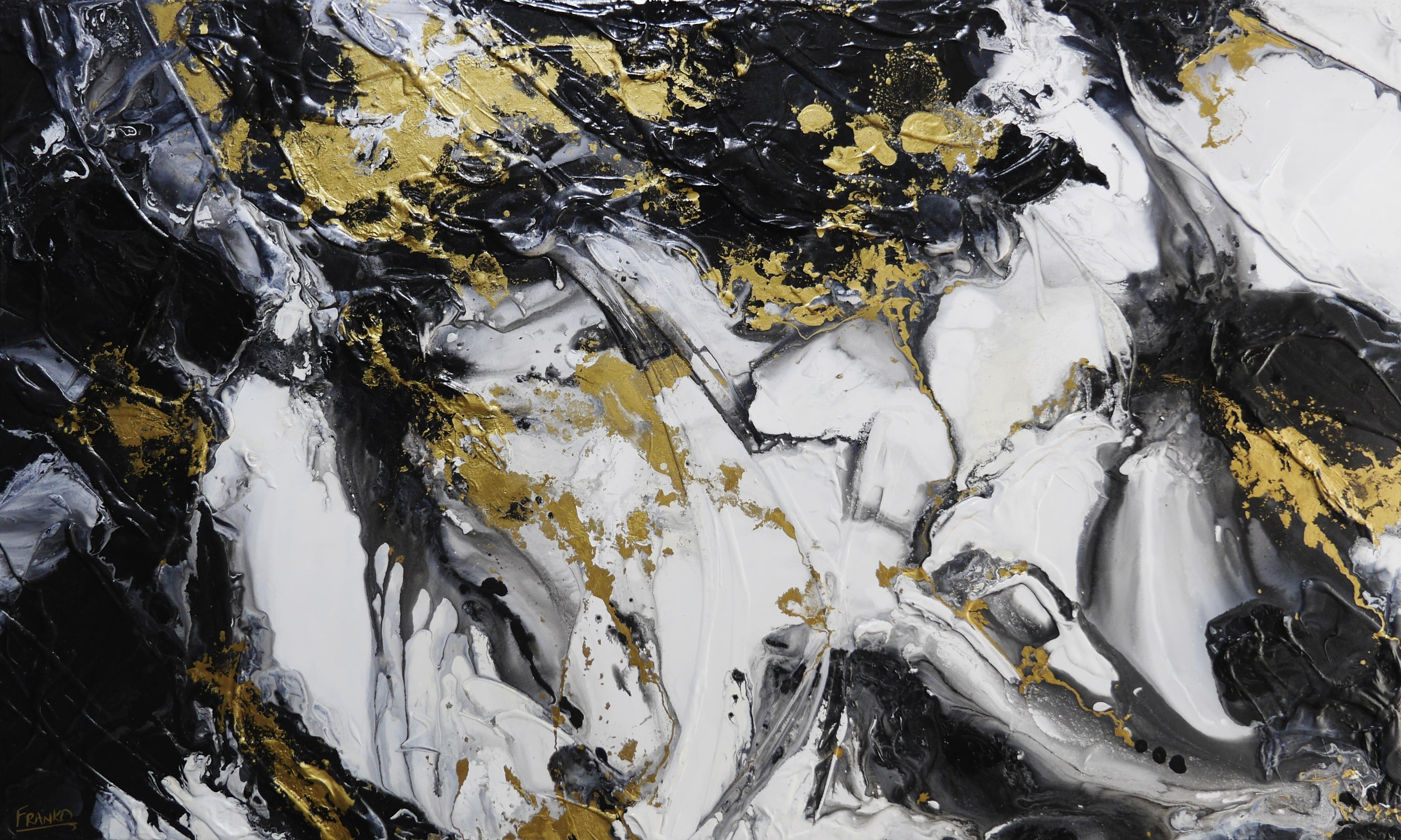 Chasing Bullion 200cm x 120cm Black White Metallic Gold Textured Abstract Painting-Abstract-[Franko_Artist]-[Australian_artist]-[Gold_Coast]-[Brisbane]-[modern]-[contemporary]-[original]-[Large_artwork]-Franklin Art Studio
