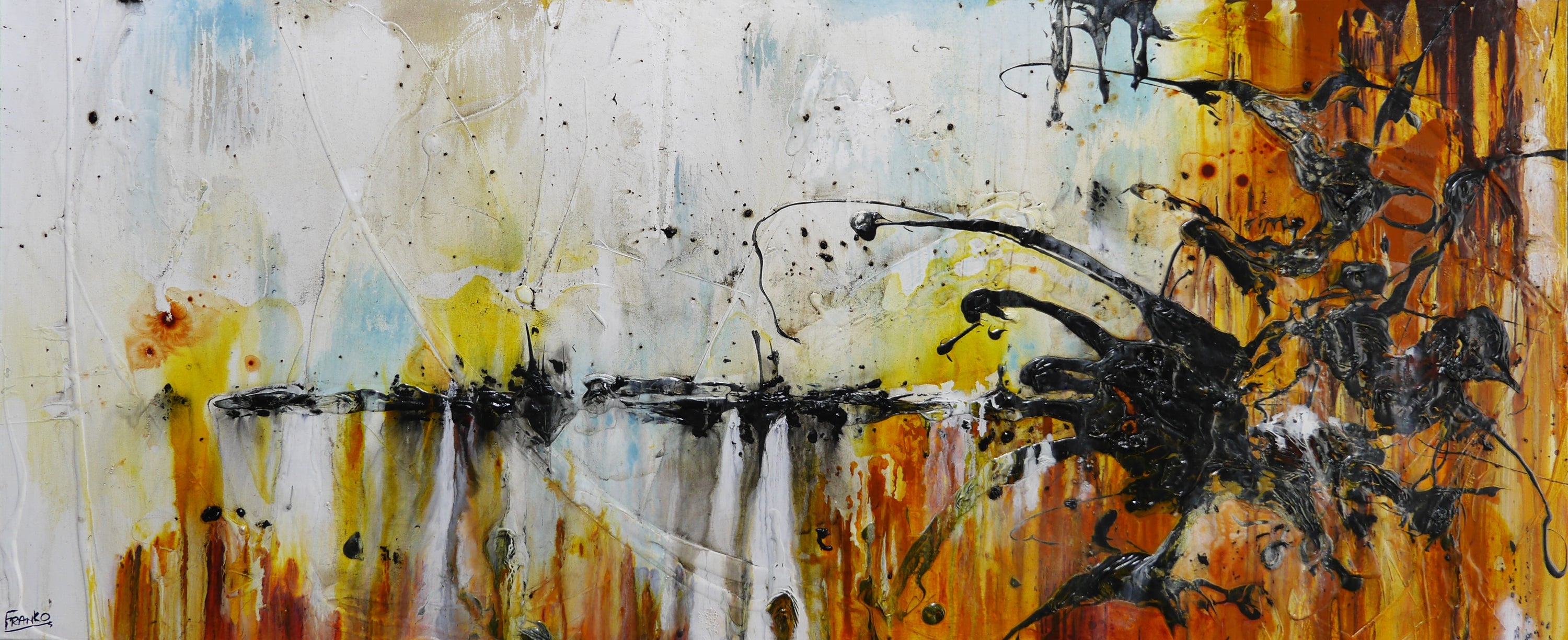 Oxide Sky 240cm x 100cm White Rust Blue Ochre Textured Abstract Painting-Abstract-[Franko_Artist]-[Australian_artist]-[Gold_Coast]-[Brisbane]-[modern]-[contemporary]-[original]-[Large_artwork]-Franklin Art Studio