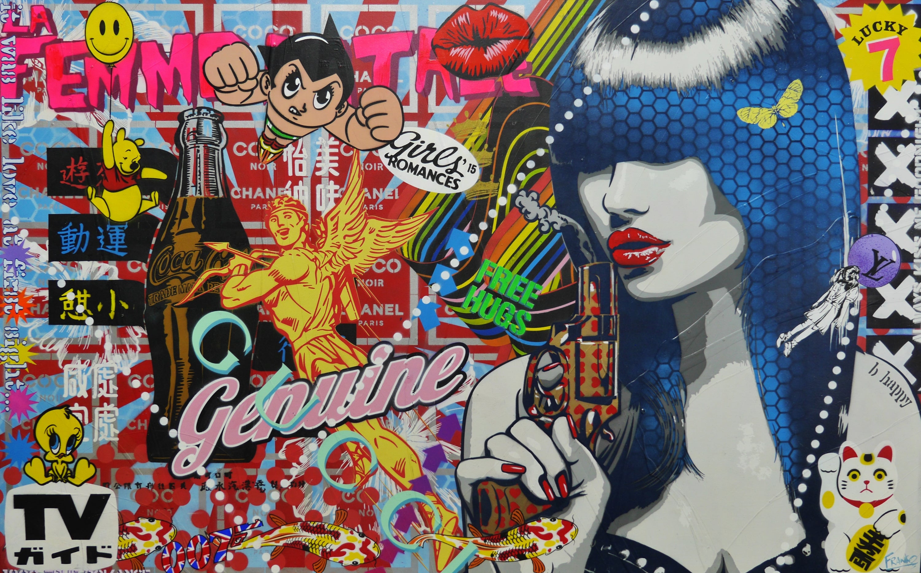 Genuine Love? 160cm x 100cm Textured Urban Pop Art Painting-Urban Pop Art-[Franko_Artist]-[Australian_artist]-[Gold_Coast]-[Brisbane]-[modern]-[contemporary]-[original]-[Large_artwork]-Franklin Art Studio