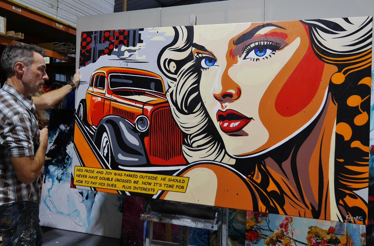 Pride and Joy 200cm x 120cm Car Girl Classic Pop Art Painting (SOLD)-Urban Pop Art-[Franko_Artist]-[The_Block]-[Dream_Homes]-[ideas]- [Grand_Designs]-Franklin Art Studio