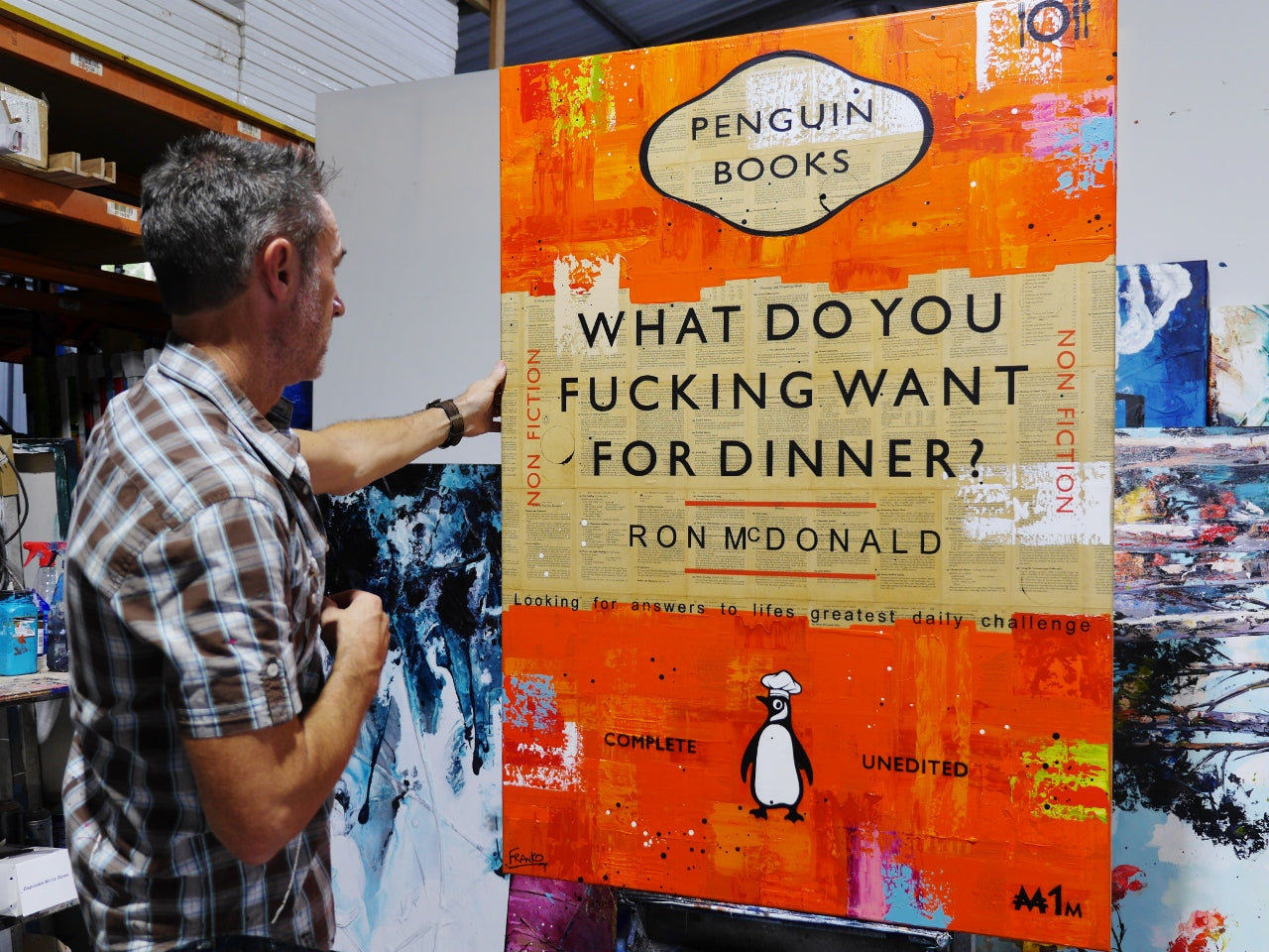 Dinner Time 140cm x 100cm Cooking Urban Pop Book Club Painting (SOLD)-book club-[Franko_Artist]-[The_Block]-[Dream_Homes]-[ideas]- [Grand_Designs]-Franklin Art Studio