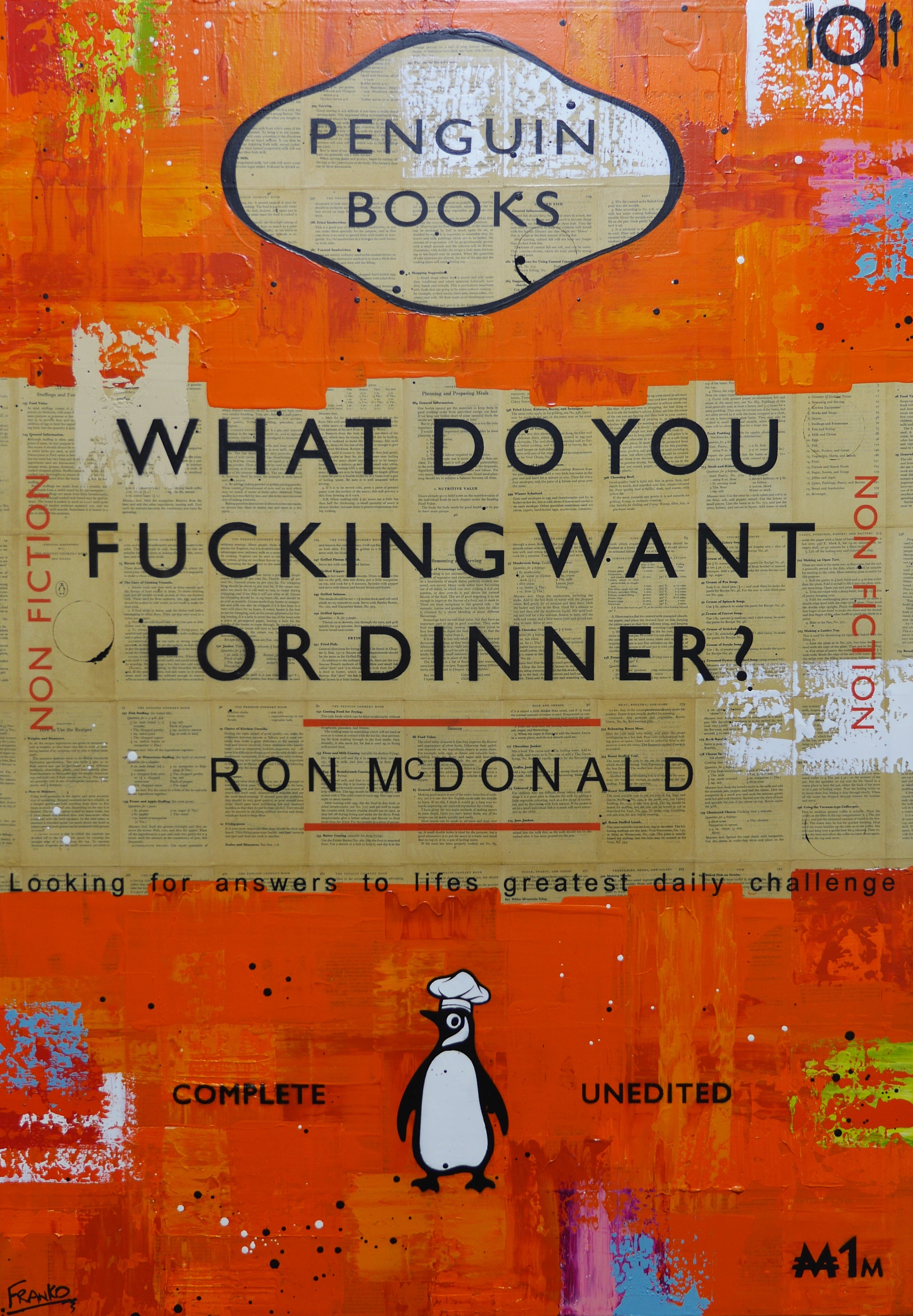 Dinner Time 140cm x 100cm Cooking Urban Pop Book Club Painting (SOLD)-book club-[Franko_Artist]-[Australian_artist]-[Gold_Coast]-[Brisbane]-[modern]-[contemporary]-[original]-[Large_artwork]-Franklin Art Studio