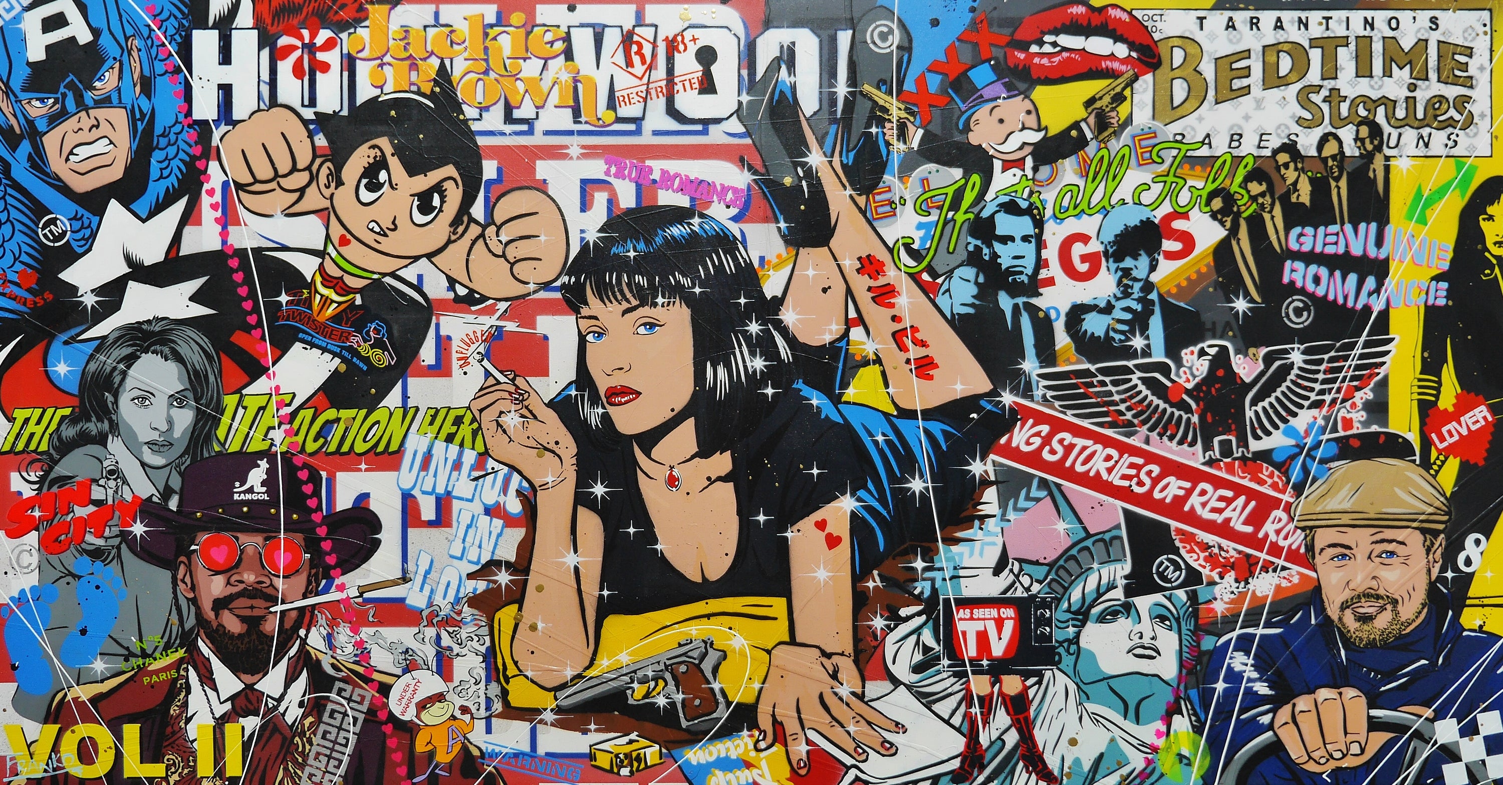 Bedtime with Quentin 190cm x 100cm Textured Urban Pop Art Painting (SOLD)-Urban Pop Art-[Franko_Artist]-[Australian_artist]-[Gold_Coast]-[Brisbane]-[modern]-[contemporary]-[original]-[Large_artwork]-Franklin Art Studio