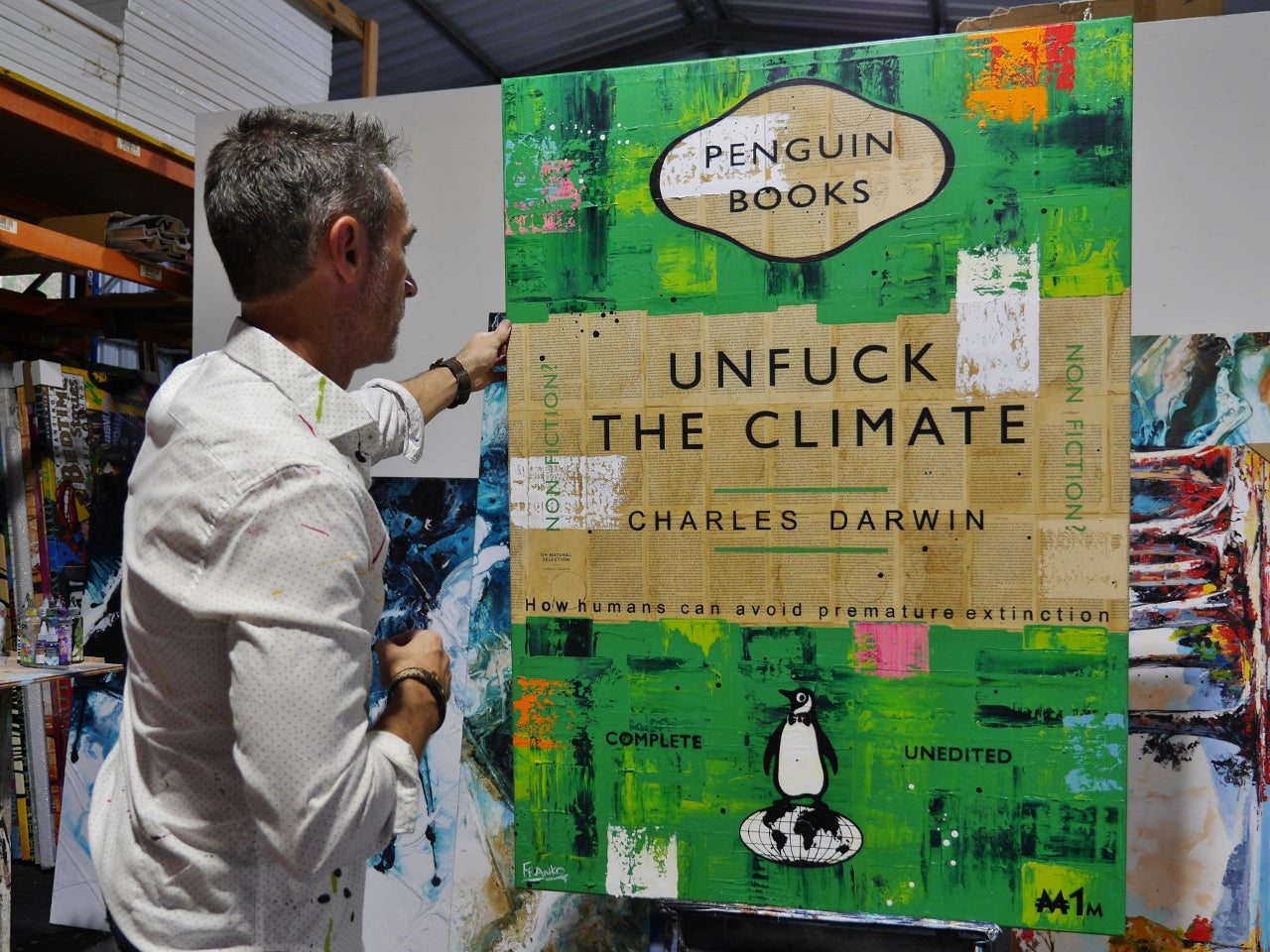 Natural Selection 140cm x 100cm Unfuck The Climate Urban Pop Book Club Painting (SOLD)-book club-[Franko_Artist]-[The_Block]-[Dream_Homes]-[ideas]- [Grand_Designs]-Franklin Art Studio