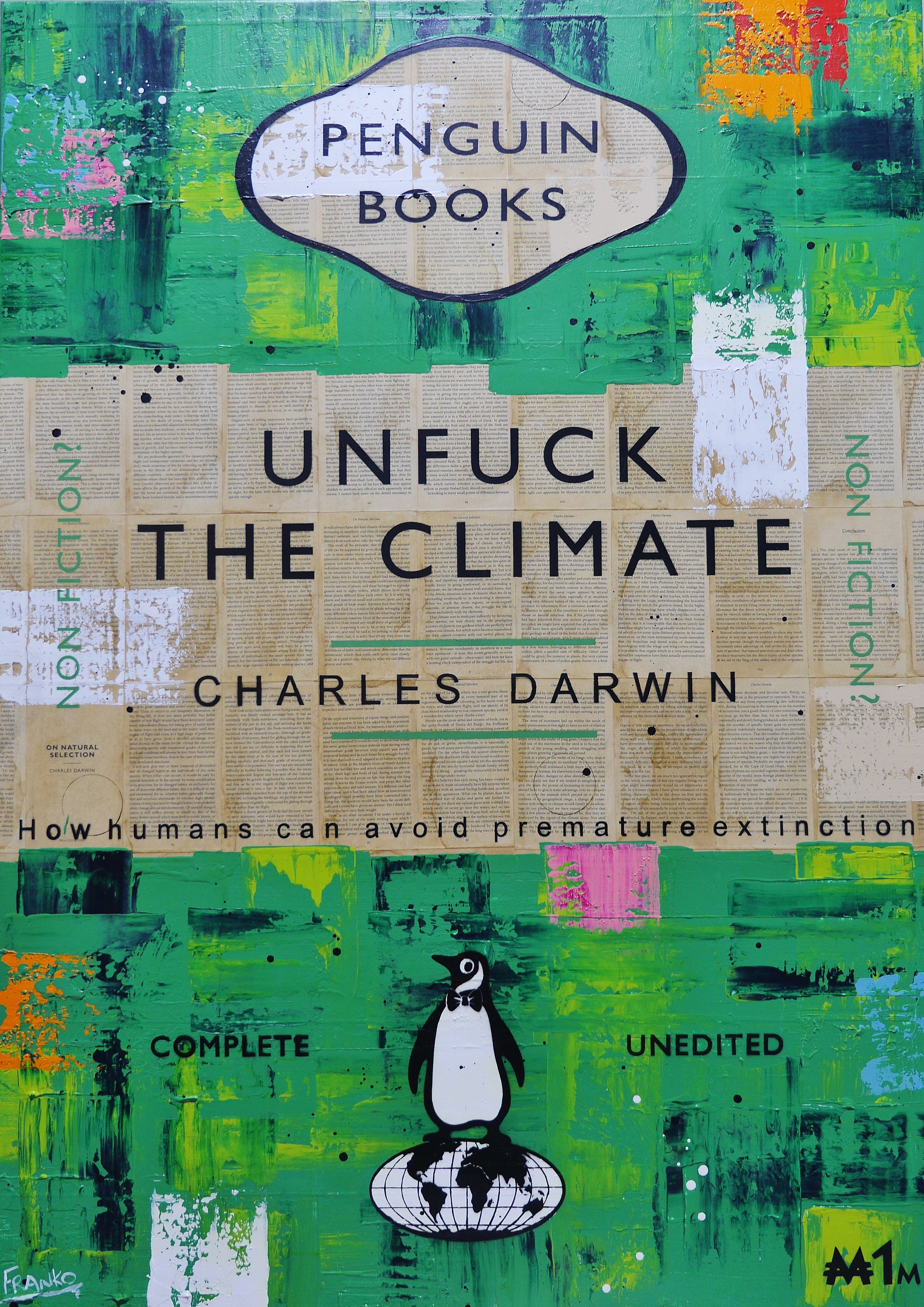 Natural Selection 140cm x 100cm Unfuck The Climate Urban Pop Book Club Painting (SOLD)-book club-[Franko_Artist]-[Australian_artist]-[Gold_Coast]-[Brisbane]-[modern]-[contemporary]-[original]-[Large_artwork]-Franklin Art Studio