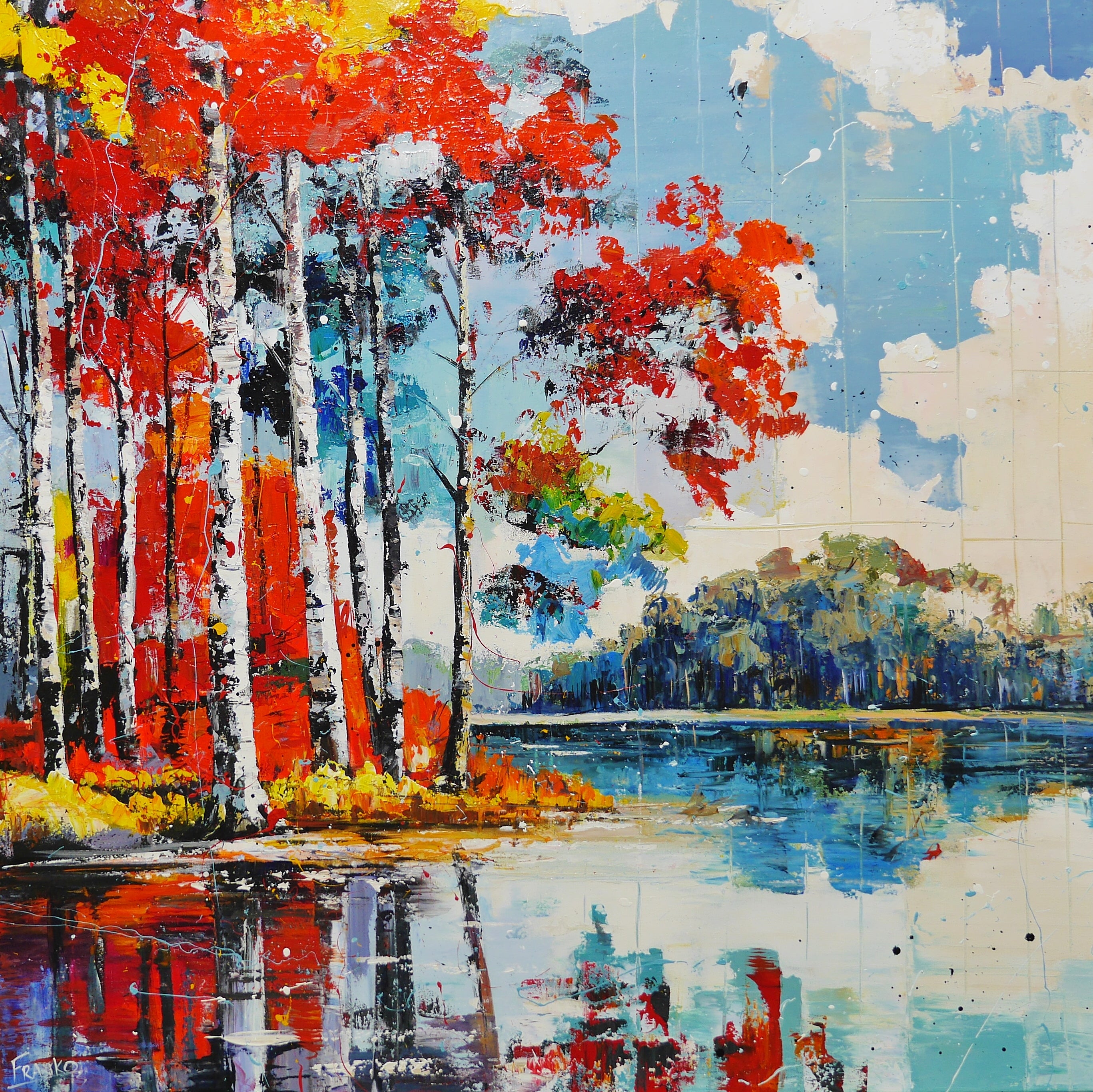 Forestry 120cm x 120cm Framed Landscape Textured Abstract Realism Painting (SOLD)-abstract realism-[Franko_Artist]-[Australian_artist]-[Gold_Coast]-[Brisbane]-[modern]-[contemporary]-[original]-[Large_artwork]-Franklin Art Studio