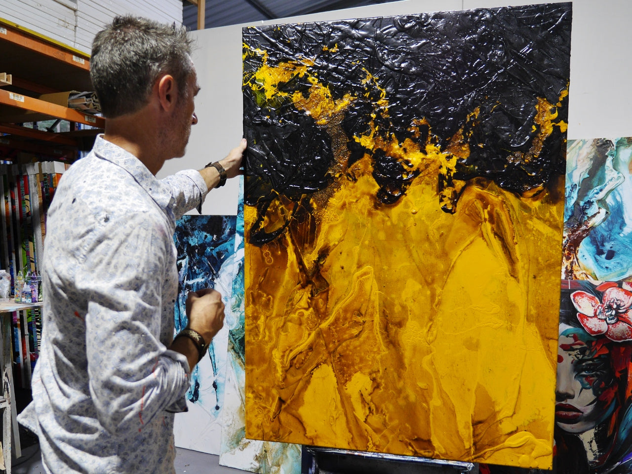 Sunflower and Rust 140cm x 100cm Portrait/Landscape Textured Abstract Painting (SOLD)-Abstract-[Franko_Artist]-[The_Block]-[Dream_Homes]-[ideas]- [Grand_Designs]-Franklin Art Studio