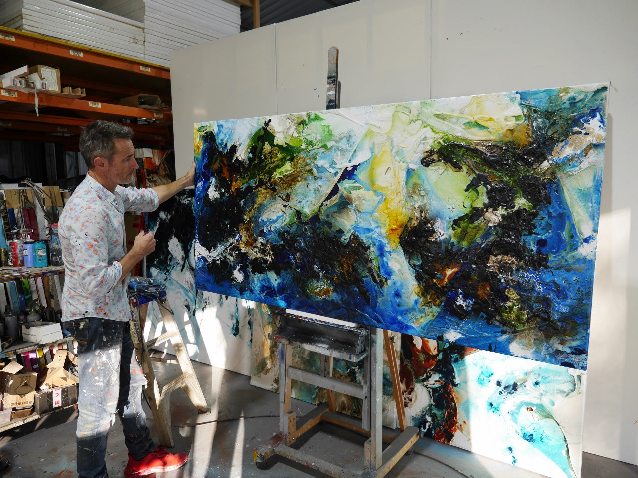 Blue Summer 210cm x 100cm Textured Abstract Painting (SOLD)-Abstract-[Franko_Artist]-[The_Block]-[Dream_Homes]-[ideas]- [Grand_Designs]-Franklin Art Studio