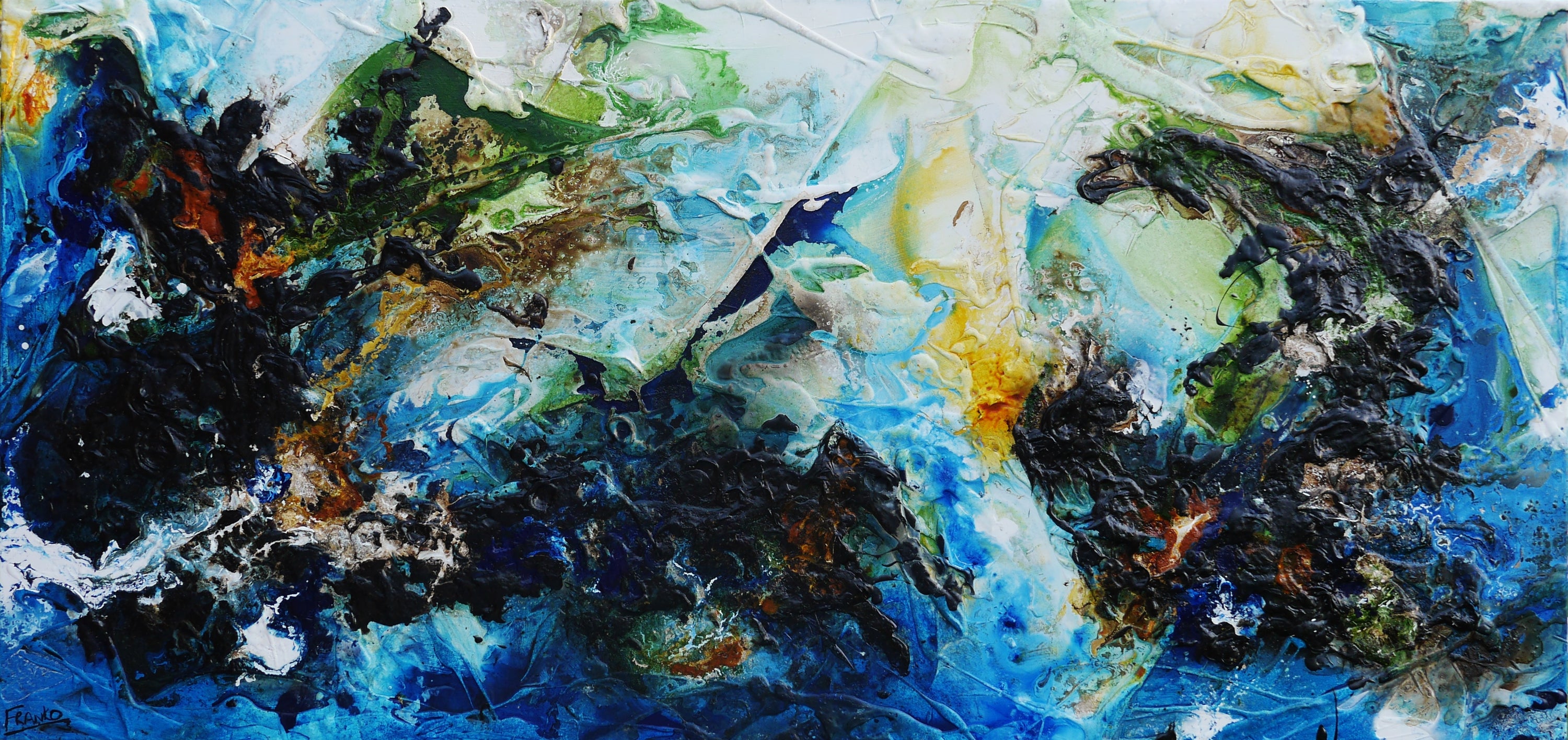 Blue Summer 210cm x 100cm Textured Abstract Painting (SOLD)-Abstract-[Franko_Artist]-[Australian_artist]-[Gold_Coast]-[Brisbane]-[modern]-[contemporary]-[original]-[Large_artwork]-Franklin Art Studio