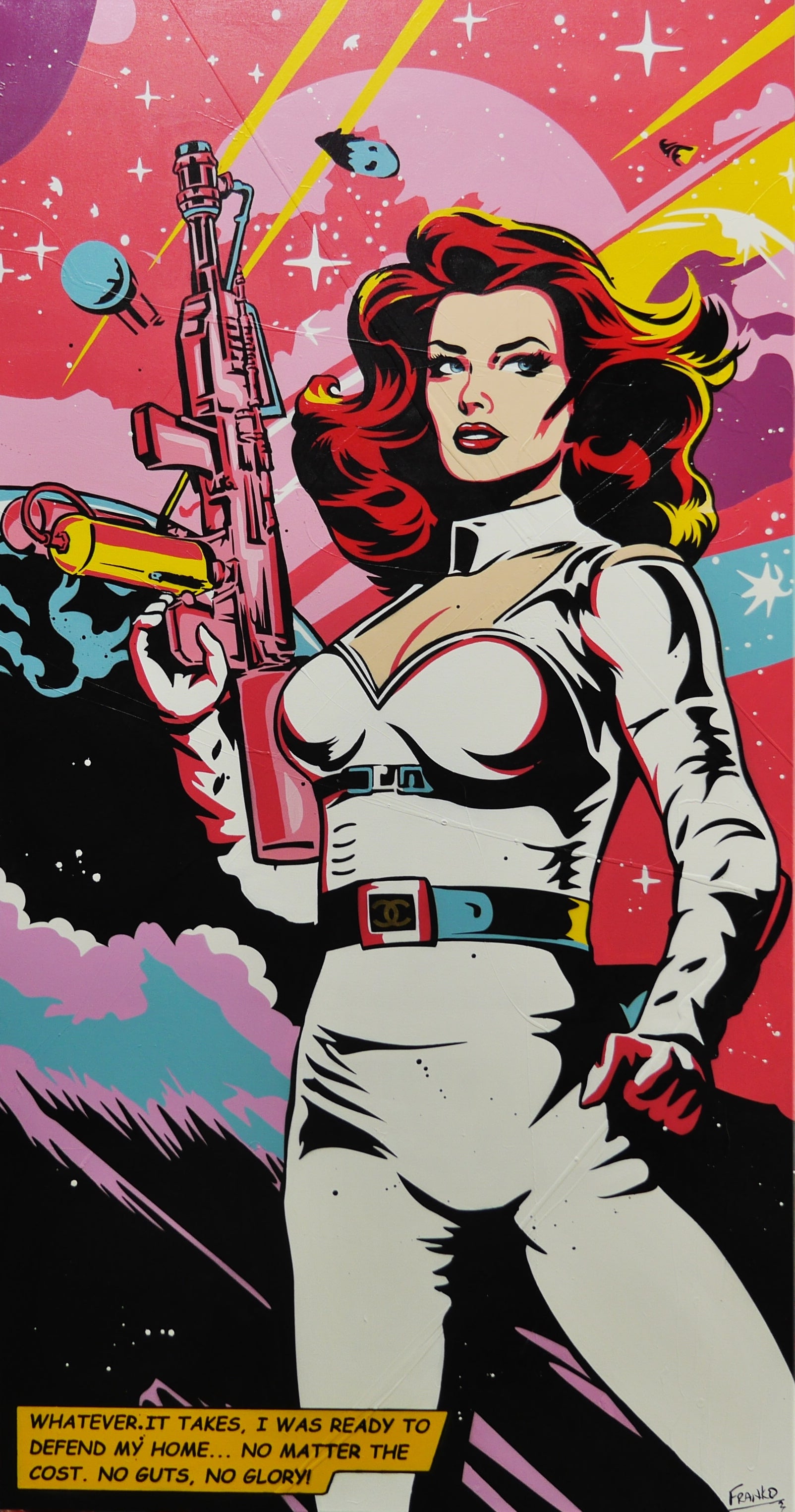Interstellar Diva 190cm x 100cm Textured Space Ranger Classic Pop Art Painting-Urban Pop Art-[Franko_Artist]-[Australian_artist]-[Gold_Coast]-[Brisbane]-[modern]-[contemporary]-[original]-[Large_artwork]-Franklin Art Studio