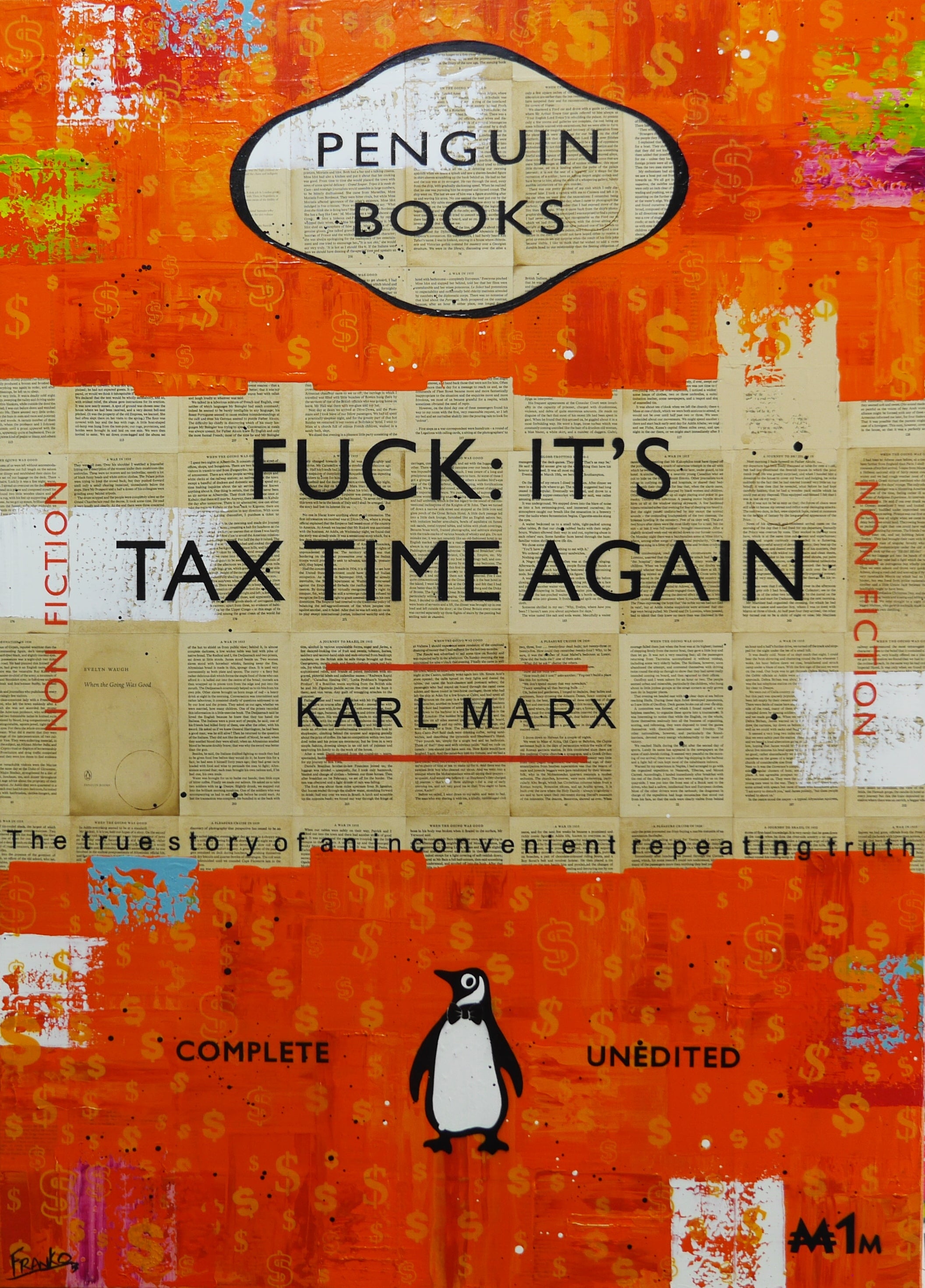 Marxist Reality 140cm x 100cm Tax Urban Pop Book Club Painting-book club-[Franko_Artist]-[Australian_artist]-[Gold_Coast]-[Brisbane]-[modern]-[contemporary]-[original]-[Large_artwork]-Franklin Art Studio