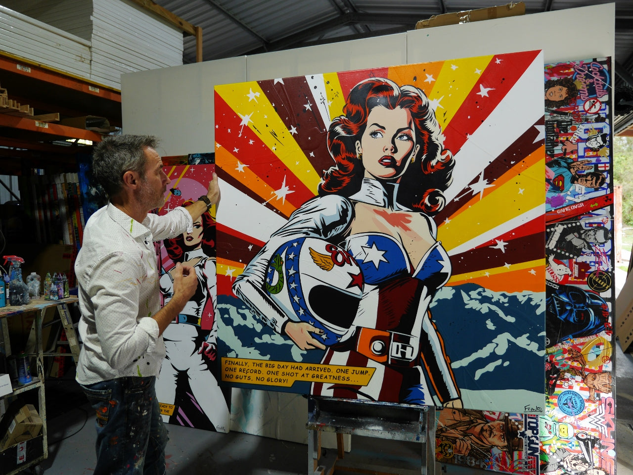 One Record 150cm x 150cm Evel Knievel Stunt Devil Textured Classic Pop Art Painting (SOLD)