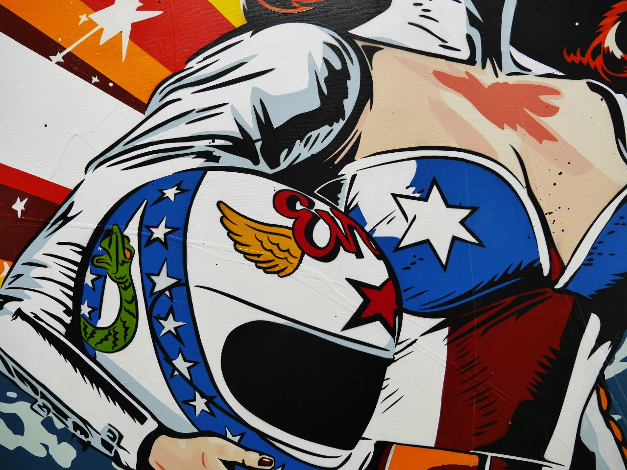 One Record 150cm x 150cm Evel Knievel Stunt Devil Textured Classic Pop Art Painting (SOLD)