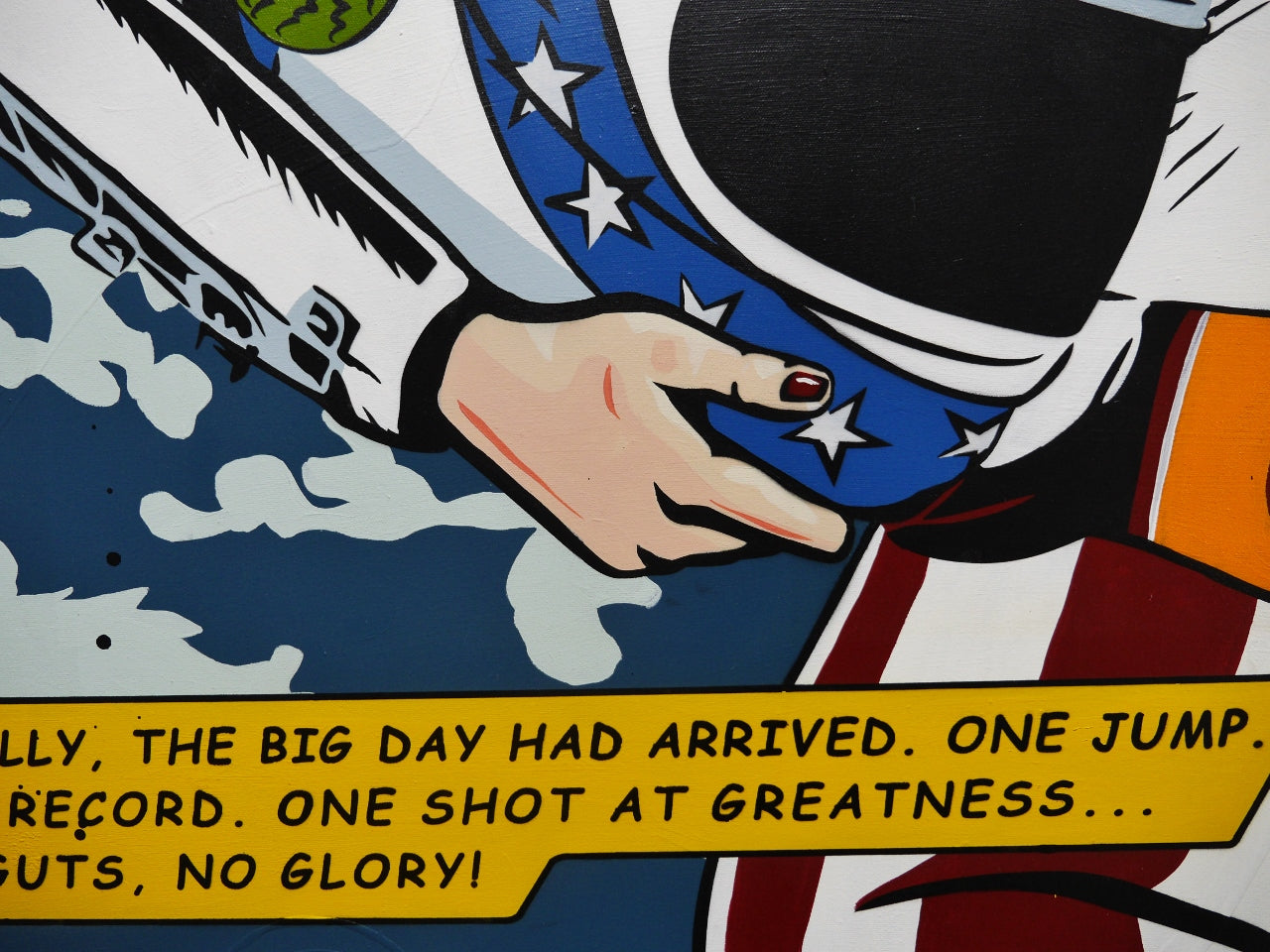 One Record 150cm x 150cm Evel Knievel Stunt Devil Textured Classic Pop Art Painting (SOLD)