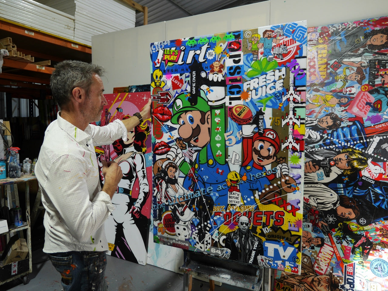 Super Smash and Grab 140cm x 100cm Textured Urban Pop Art Painting (SOLD)-Urban Pop Art-[Franko_Artist]-[The_Block]-[Dream_Homes]-[ideas]- [Grand_Designs]-Franklin Art Studio