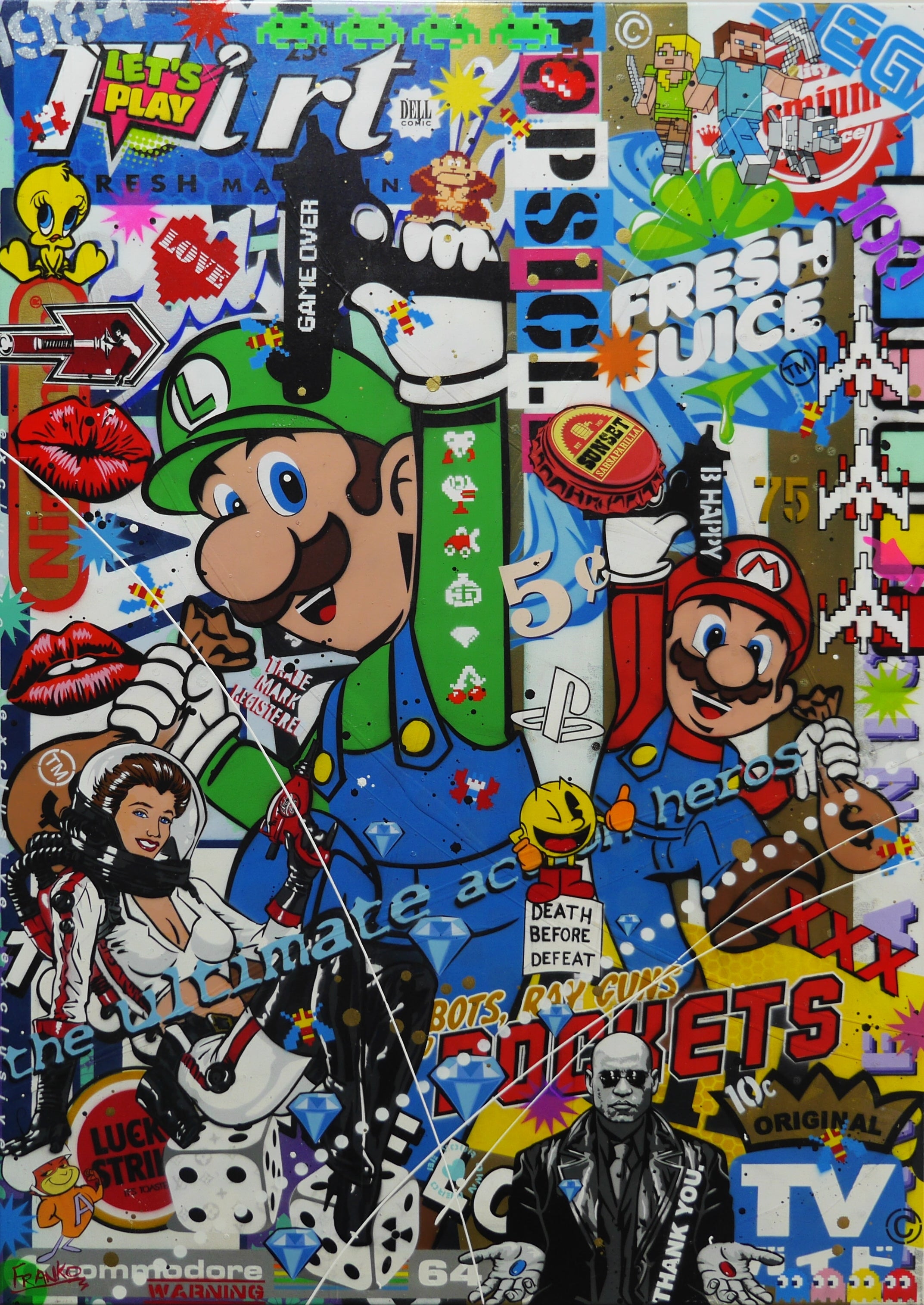 Super Smash and Grab 140cm x 100cm Textured Urban Pop Art Painting (SOLD)-Urban Pop Art-[Franko_Artist]-[Australian_artist]-[Gold_Coast]-[Brisbane]-[modern]-[contemporary]-[original]-[Large_artwork]-Franklin Art Studio