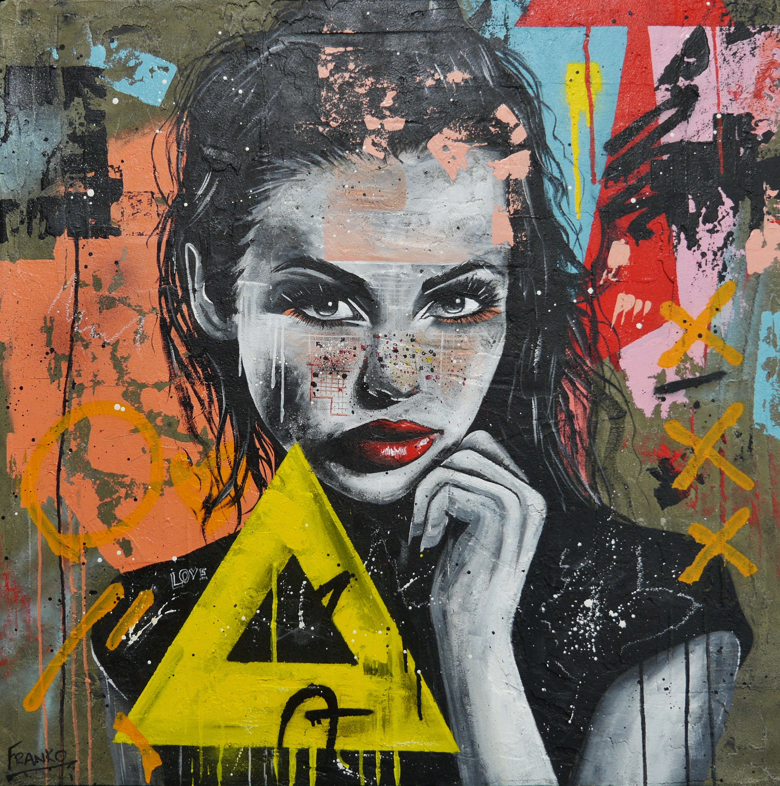 Jocelyn 90cm x 90cm Framed Sexy Concrete Textured Street Art Painting (SOLD)-concrete-[Franko_Artist]-[Australian_artist]-[Gold_Coast]-[Brisbane]-[modern]-[contemporary]-[original]-[Large_artwork]-Franklin Art Studio