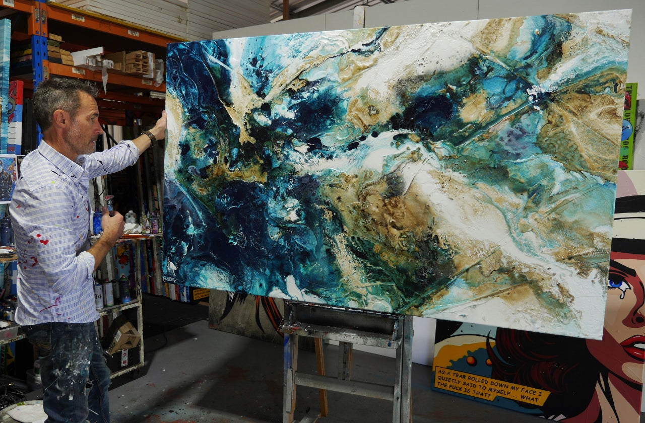 Smashed Southern 200cm x 120cm Textured Abstract Painting (SOLD)-Abstract-[Franko_Artist]-[The_Block]-[Dream_Homes]-[ideas]- [Grand_Designs]-Franklin Art Studio