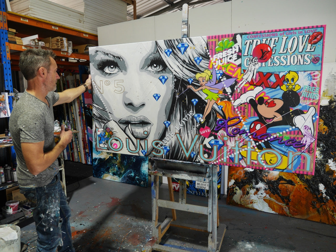 True Love Confessions 190cm x 100cm Textured Urban Pop Art Painting (SOLD)-Urban Pop Art-[Franko_Artist]-[The_Block]-[Dream_Homes]-[ideas]- [Grand_Designs]-Franklin Art Studio