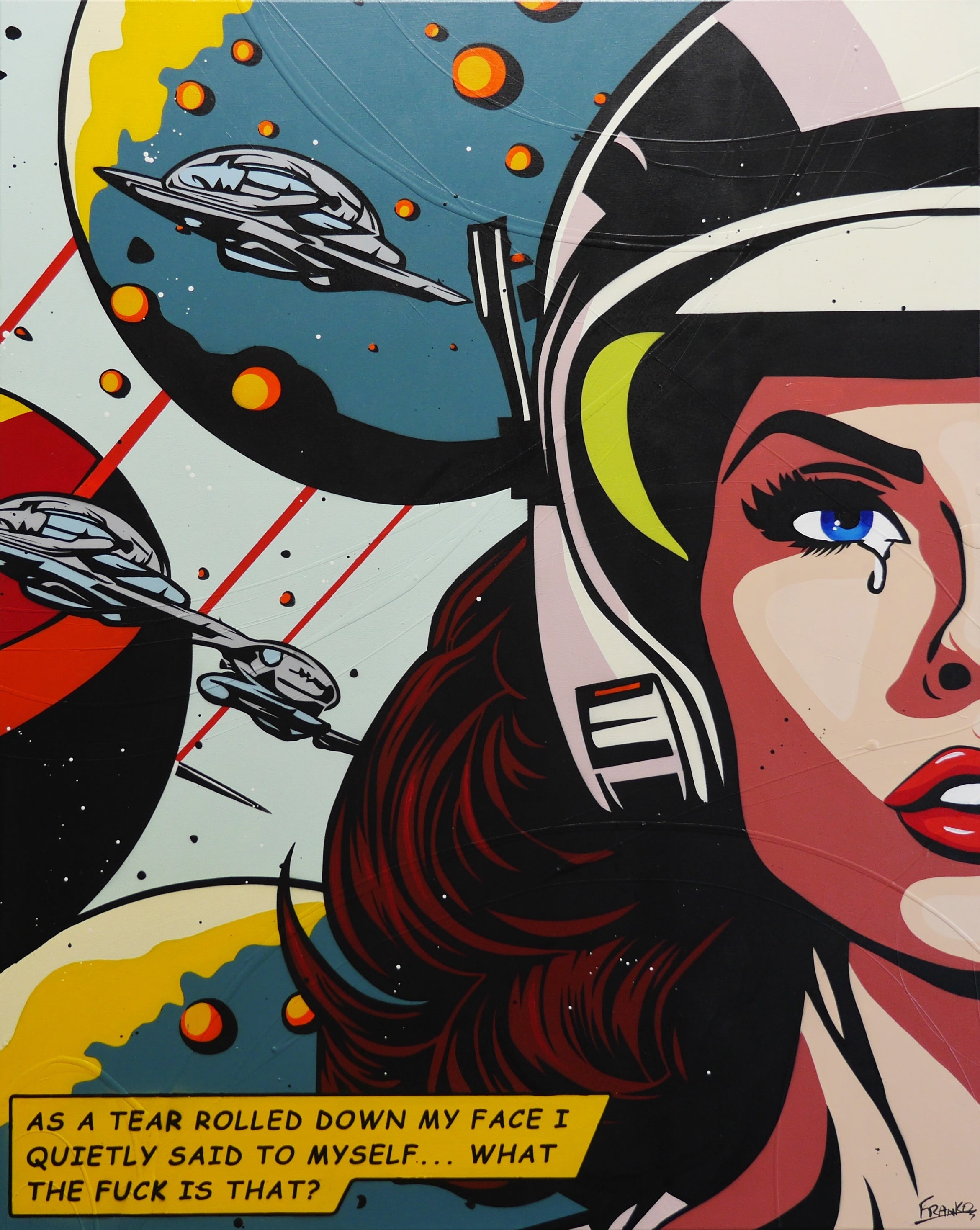 What The? 120cm x 150cm Textured Space Classic Pop Art Painting (SOLD)-Urban Pop Art-[Franko_Artist]-[Australian_artist]-[Gold_Coast]-[Brisbane]-[modern]-[contemporary]-[original]-[Large_artwork]-Franklin Art Studio