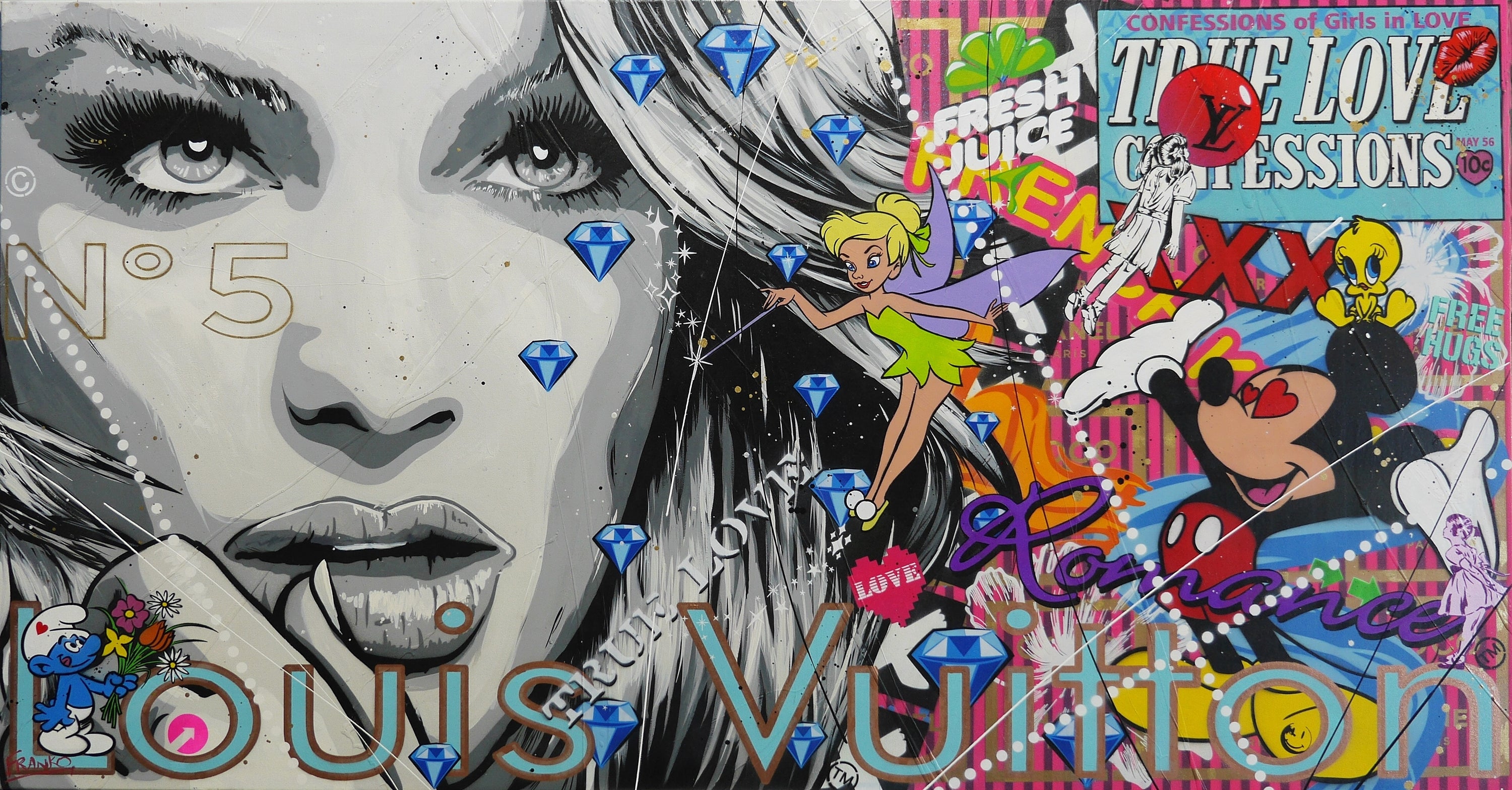 True Love Confessions 190cm x 100cm Textured Urban Pop Art Painting (SOLD)-Urban Pop Art-[Franko_Artist]-[Australian_artist]-[Gold_Coast]-[Brisbane]-[modern]-[contemporary]-[original]-[Large_artwork]-Franklin Art Studio