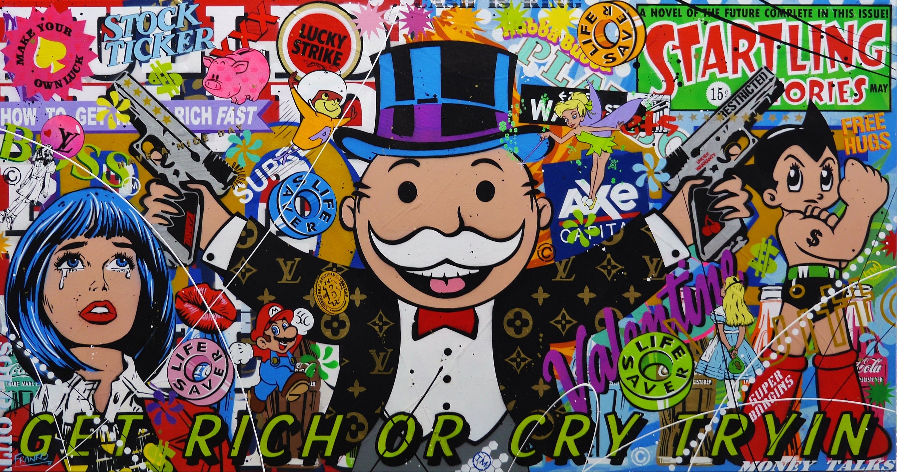 Talking Cash 190cm x 100cm Monopoly Man Textured Urban Pop Art Painting (SOLD)