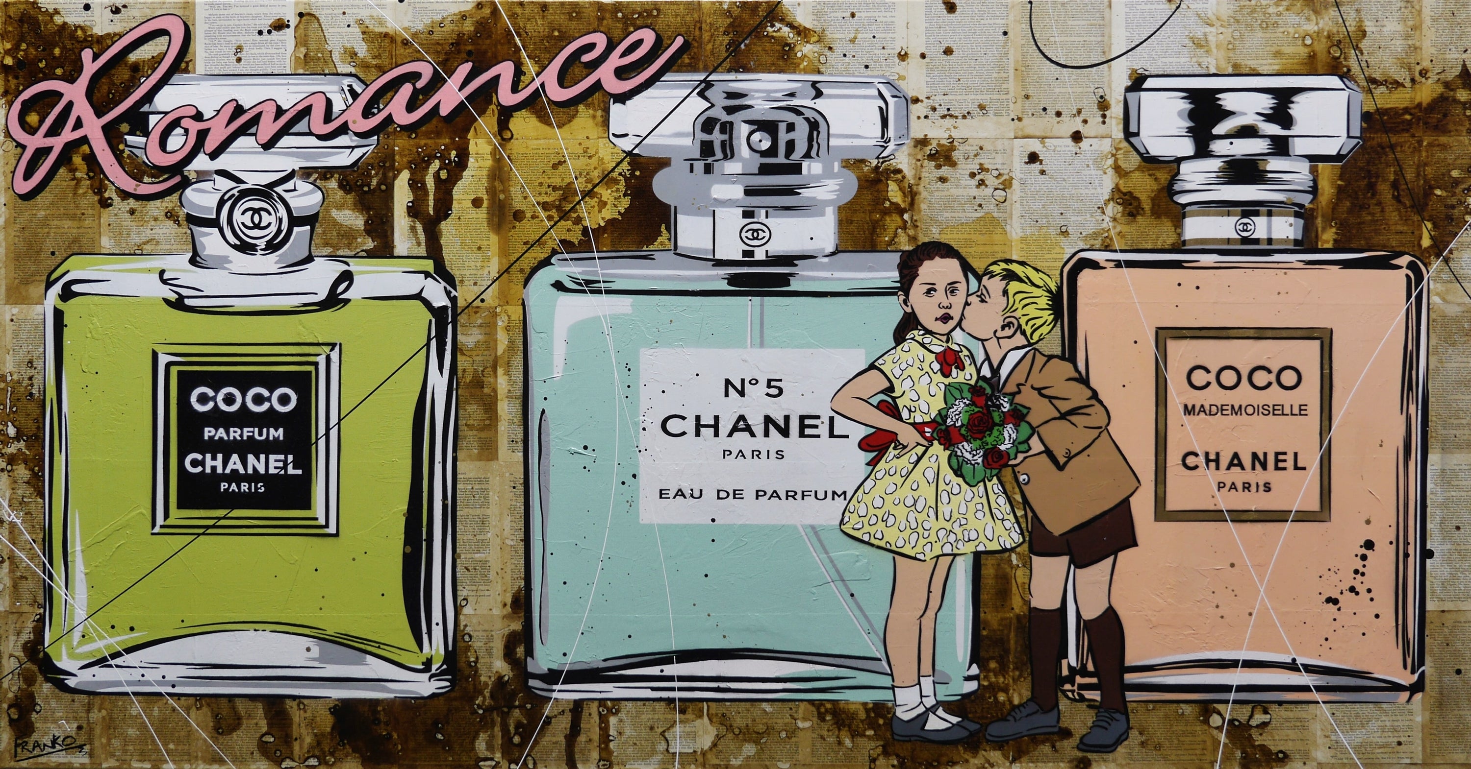 Perfume Kisses 190cm x 100cm Romantic Book Pages Urban Pop Art Painting