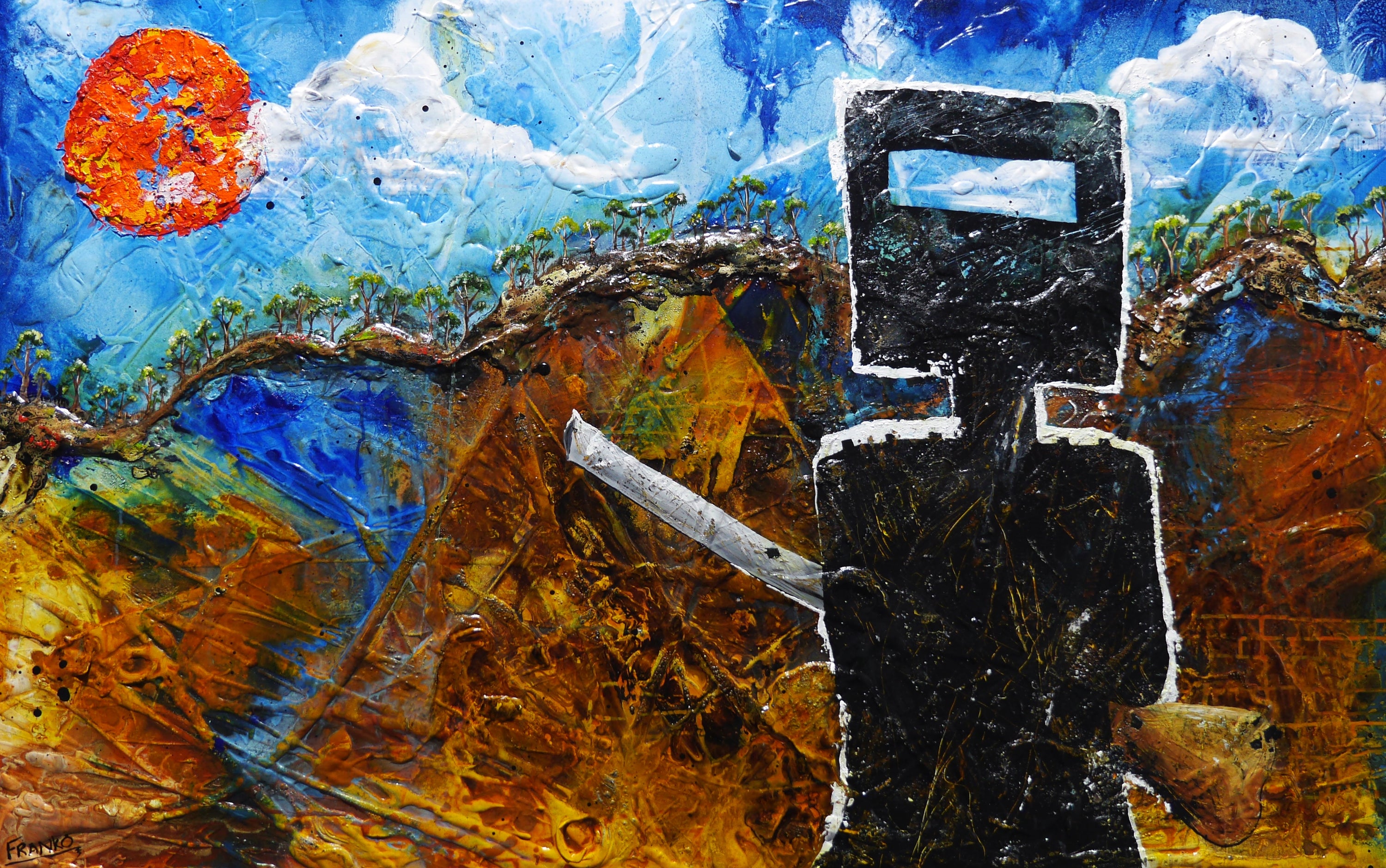 Nedinator 160cm x 100cm Ned Kelly Textured Abstract Painting-Abstract-[Franko_Artist]-[Australian_artist]-[Gold_Coast]-[Brisbane]-[modern]-[contemporary]-[original]-[Large_artwork]-Franklin Art Studio