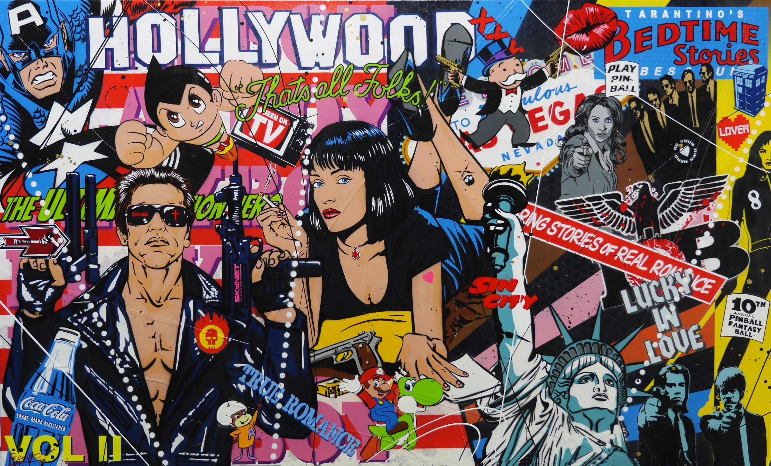 Bedtime Stories 200cm x 120cm Tarantino Textured Urban Pop Art Painting (SOLD)-Urban Pop Art-[Franko_Artist]-[Australian_artist]-[Gold_Coast]-[Brisbane]-[modern]-[contemporary]-[original]-[Large_artwork]-Franklin Art Studio