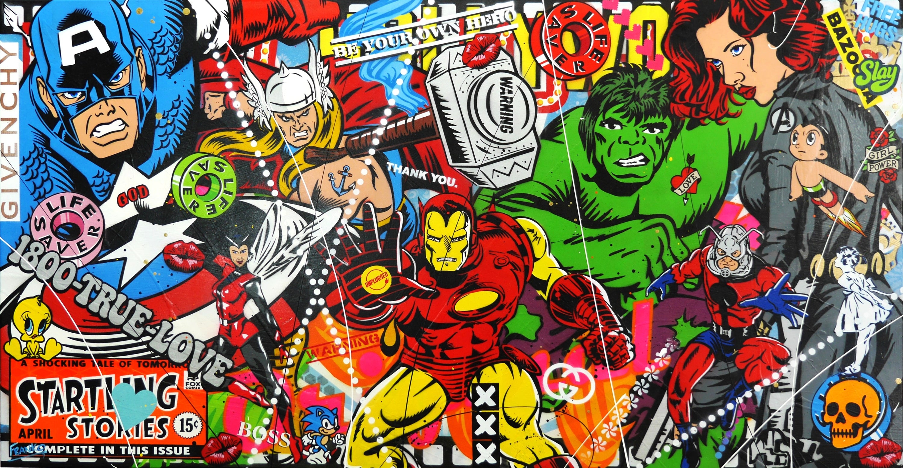 Heroes Evolution 190cm x 100cm Textured Urban Pop Art Painting