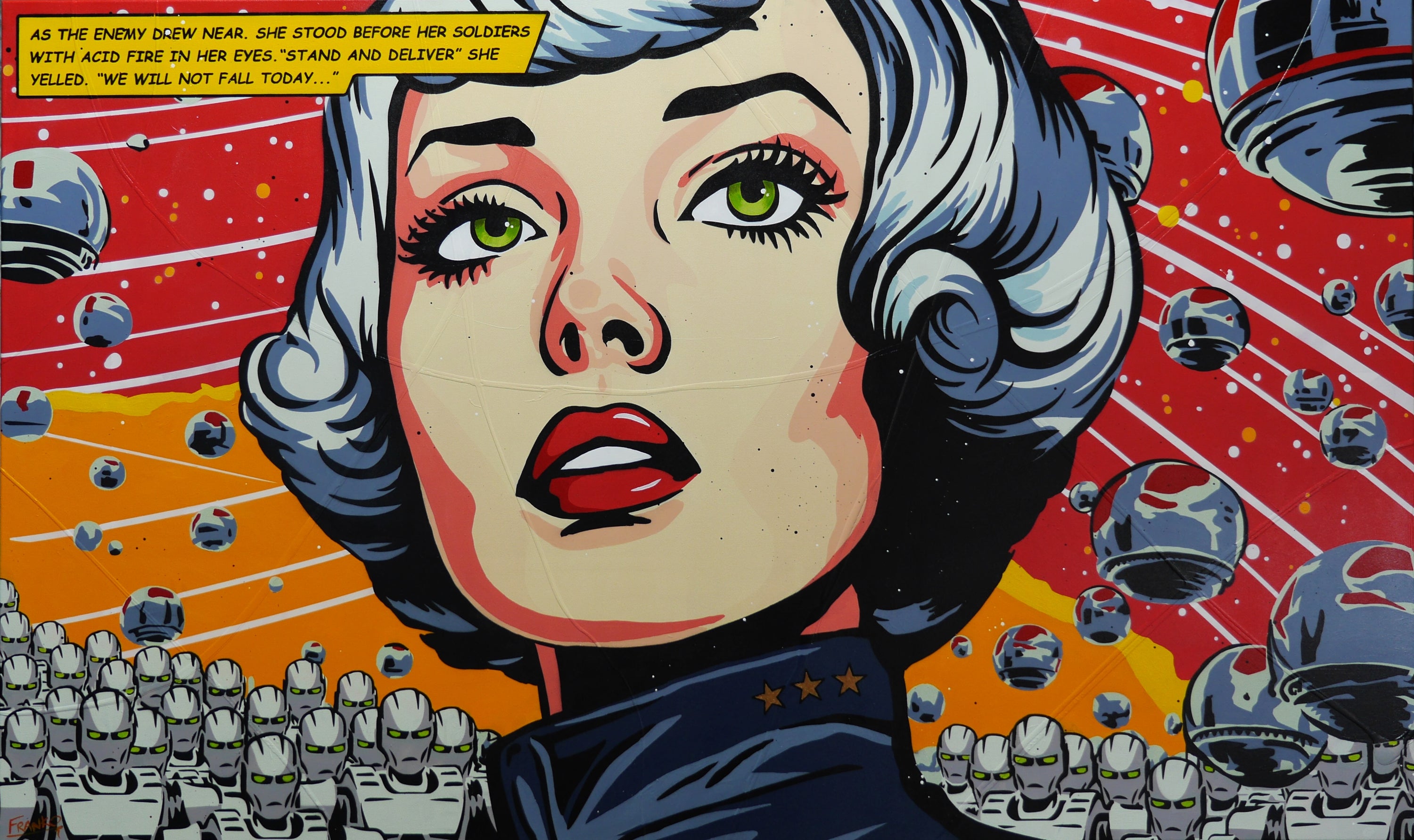 Acid Fire 200cm x 120cm Space Classic Pop Art Painting-Urban Pop Art-[Franko_Artist]-[Australian_artist]-[Gold_Coast]-[Brisbane]-[modern]-[contemporary]-[original]-[Large_artwork]-Franklin Art Studio
