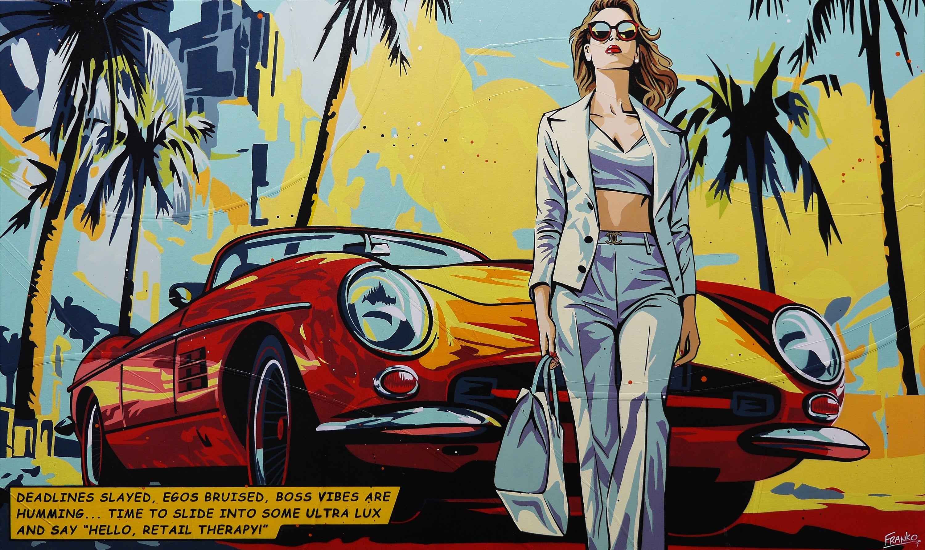 Time to Slide 200cm x 120cm Sexy Classic Pop Art Painting (SOLD)-Urban Pop Art-[Franko_Artist]-[Australian_artist]-[Gold_Coast]-[Brisbane]-[modern]-[contemporary]-[original]-[Large_artwork]-Franklin Art Studio