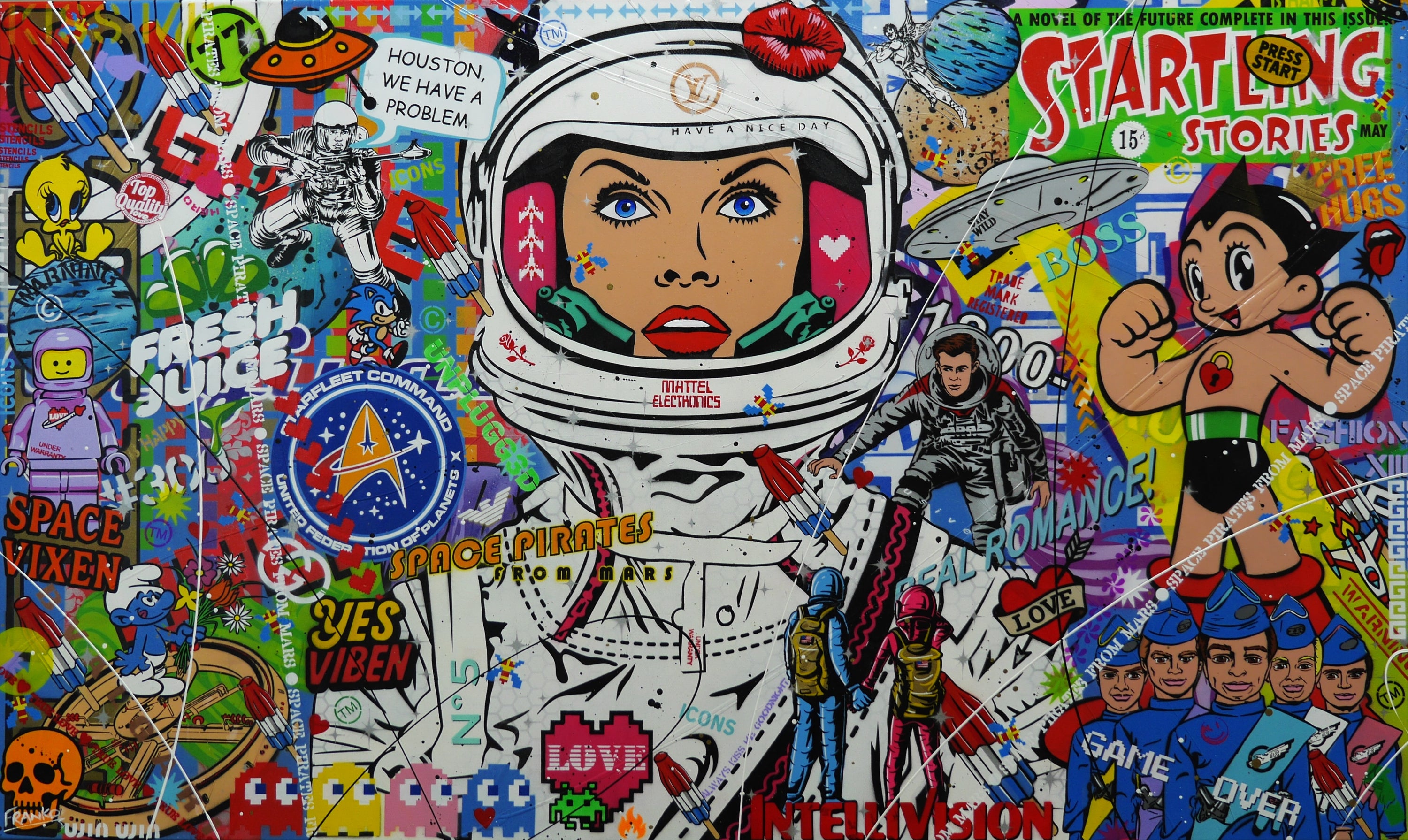 Space Viben 200cm x 120cm Space Cadet Textured Urban Pop Art Painting-Urban Pop Art-[Franko_Artist]-[Australian_artist]-[Gold_Coast]-[Brisbane]-[modern]-[contemporary]-[original]-[Large_artwork]-Franklin Art Studio