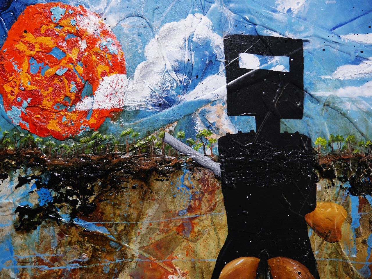 Solo Rider Ned 120cm x 120cm Ned Kelly Textured Abstract Painting (SOLD)