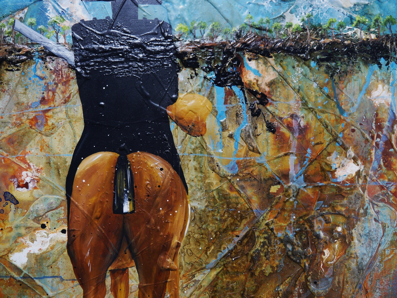 Solo Rider Ned 120cm x 120cm Ned Kelly Textured Abstract Painting (SOLD)
